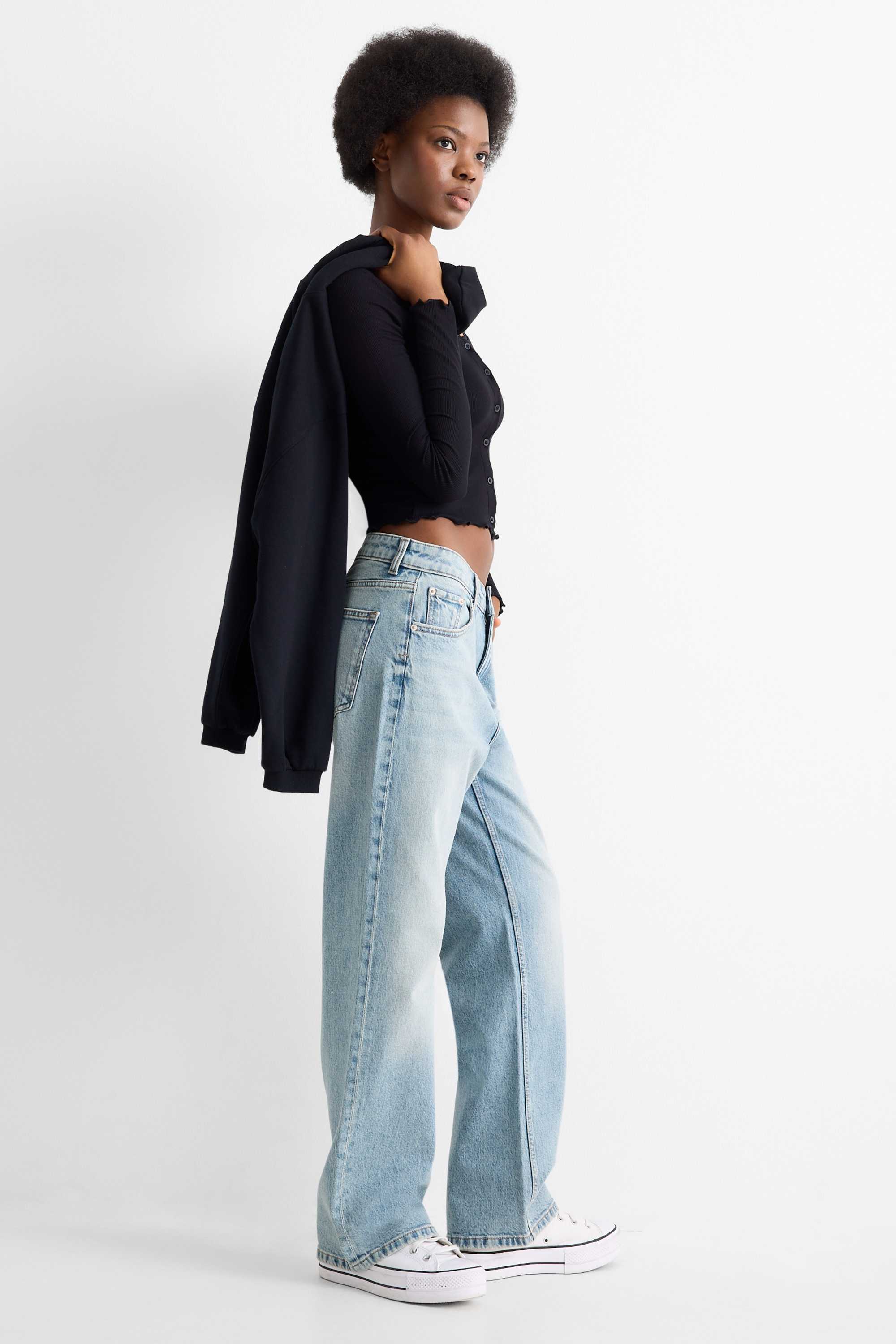 Baggy jeans - mid-rise waist denim-light blue (5)