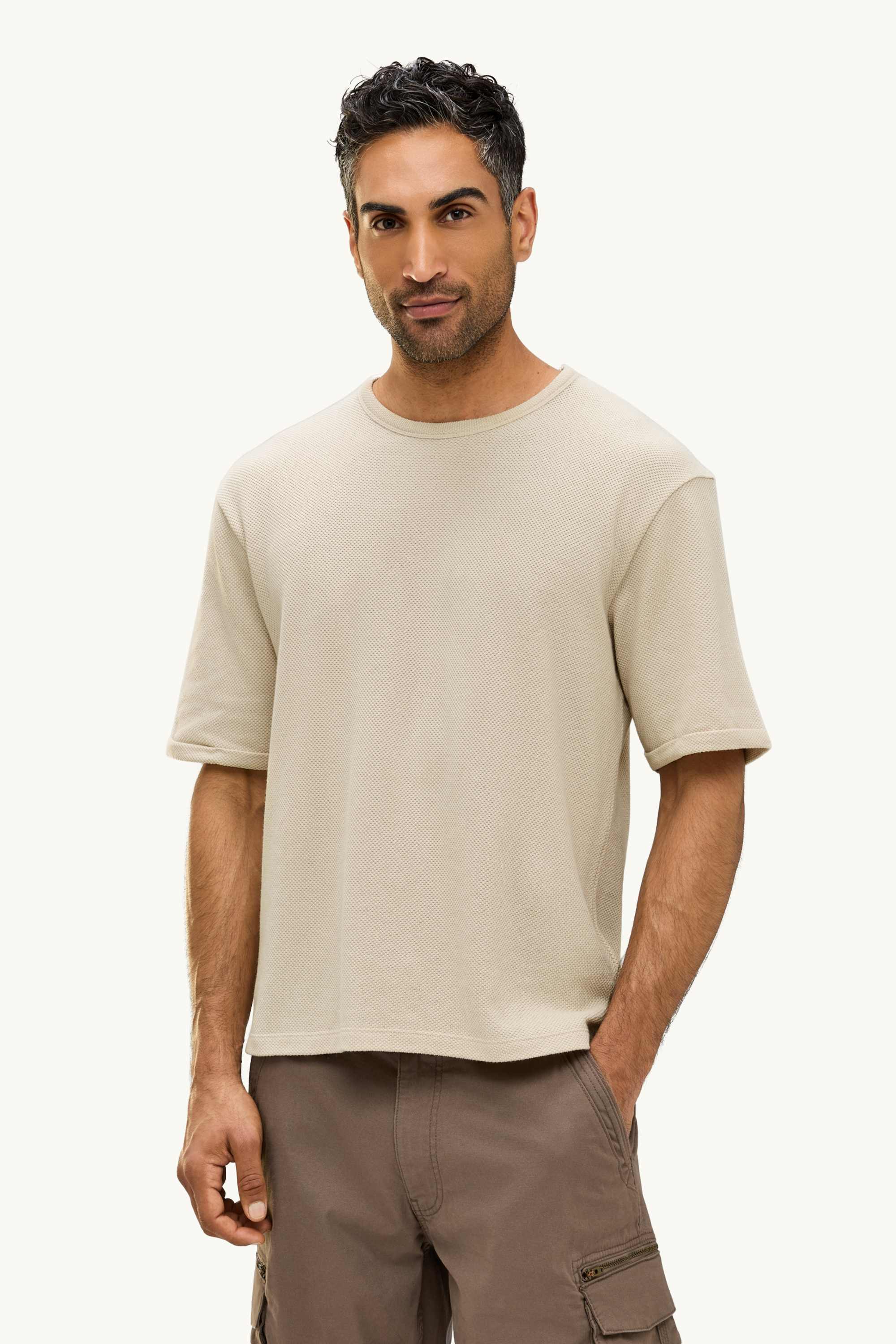 T-shirt - relaxed fit - textured beige