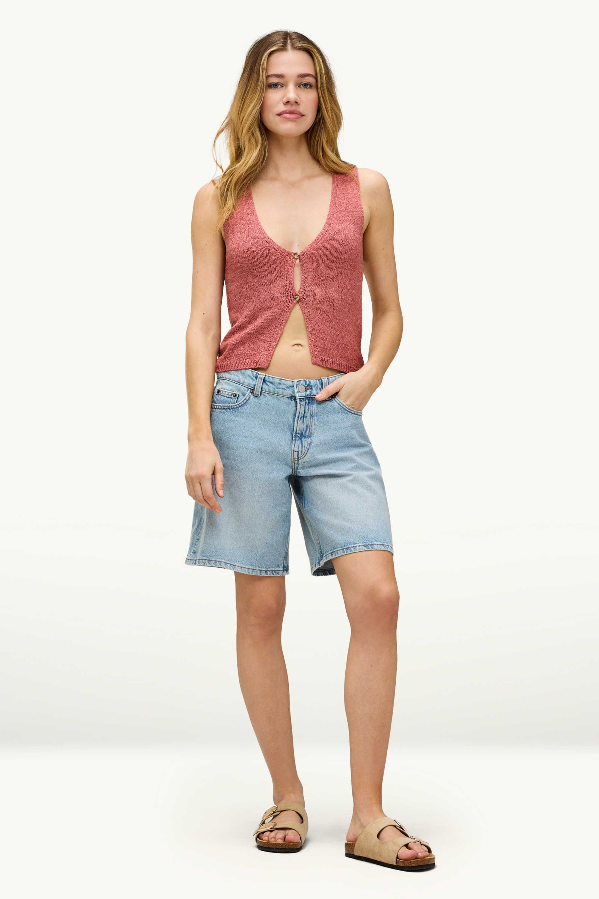 Knitted waistcoat - skinny rib terracotta