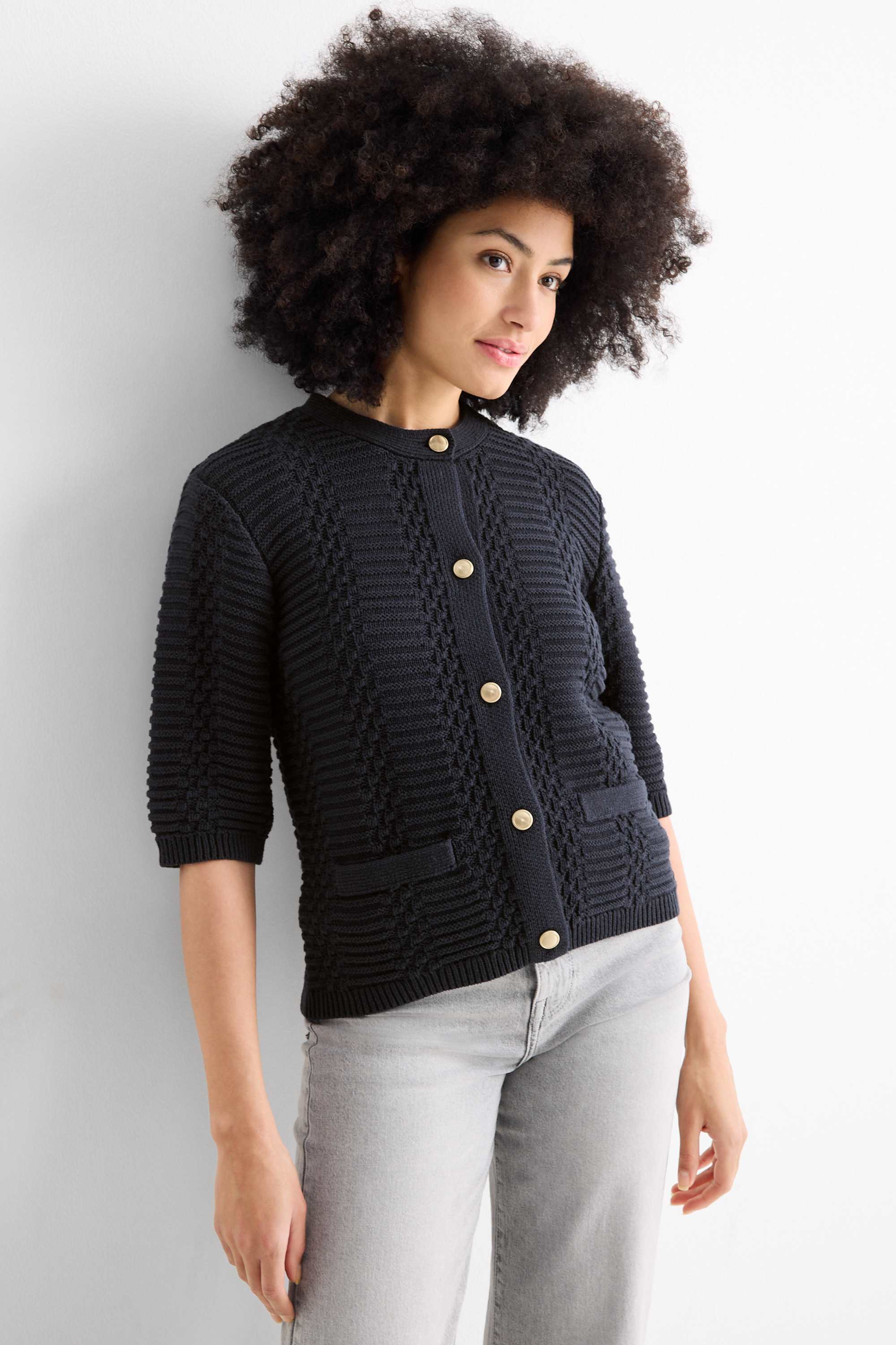 Cardigan - textured dark blue