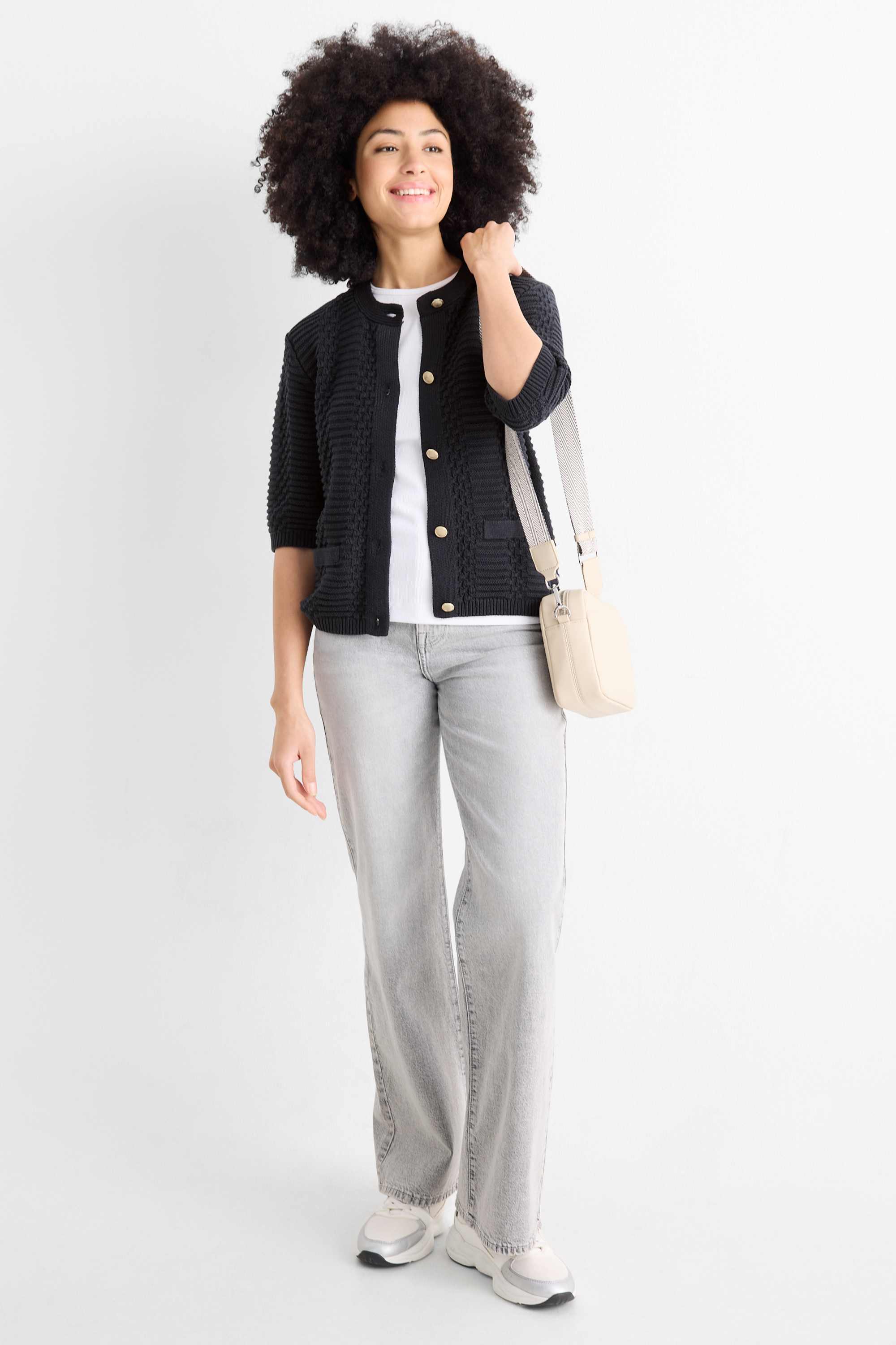 Cardigan - textured dark blue