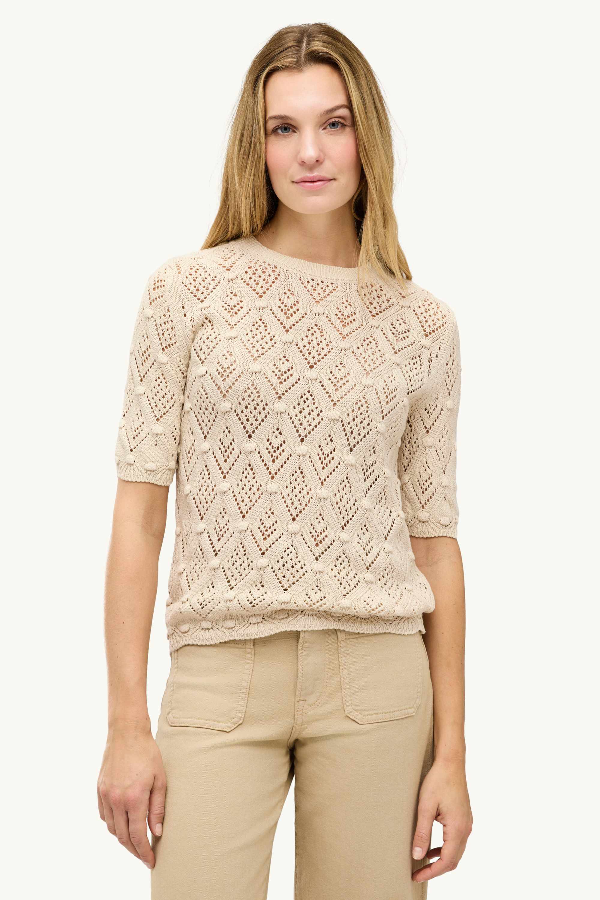 Knitted jumper - short sleeve beige