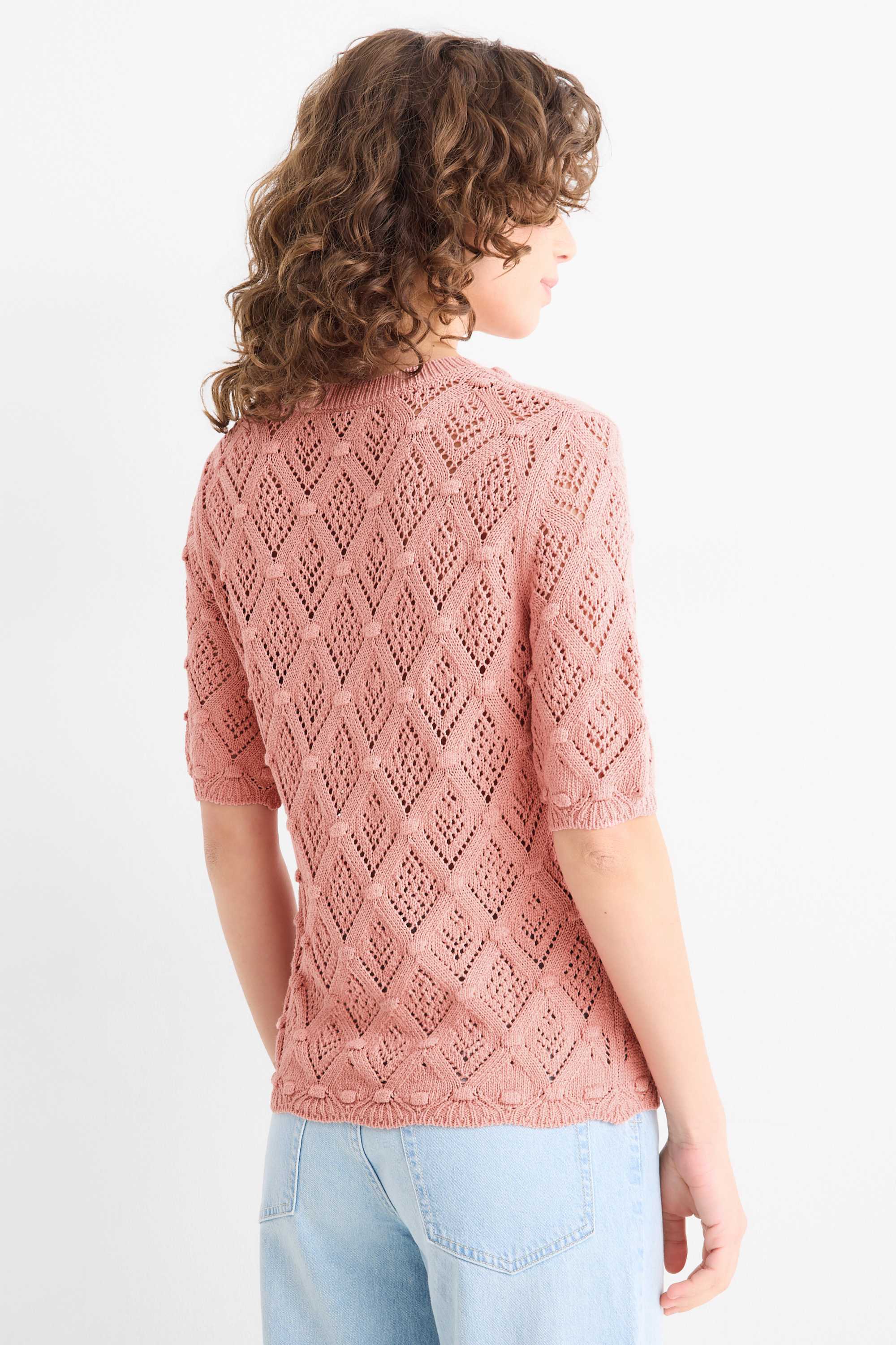 Knitted jumper - short sleeve dark rose