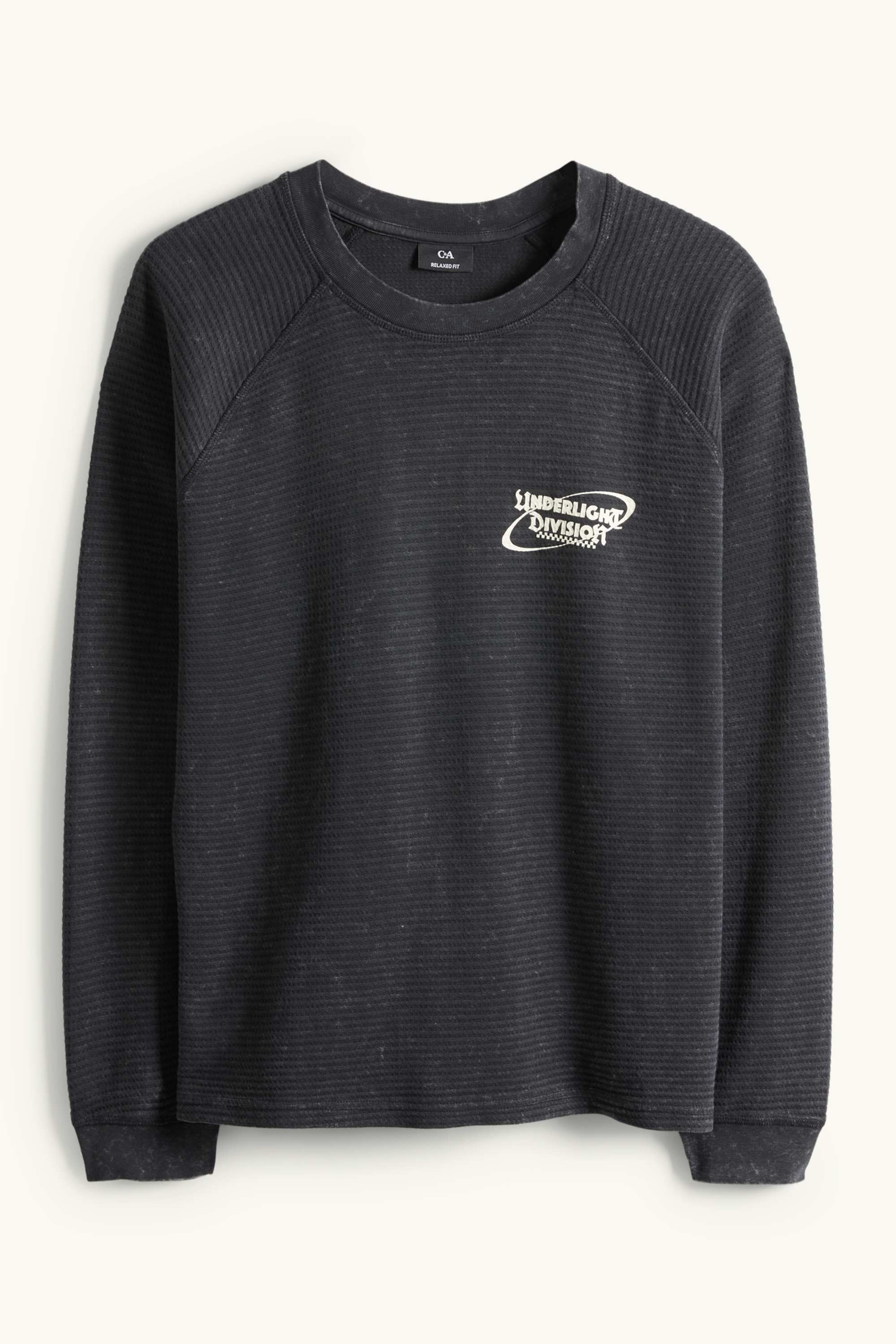 Long sleeve top - relaxed fit - textured black