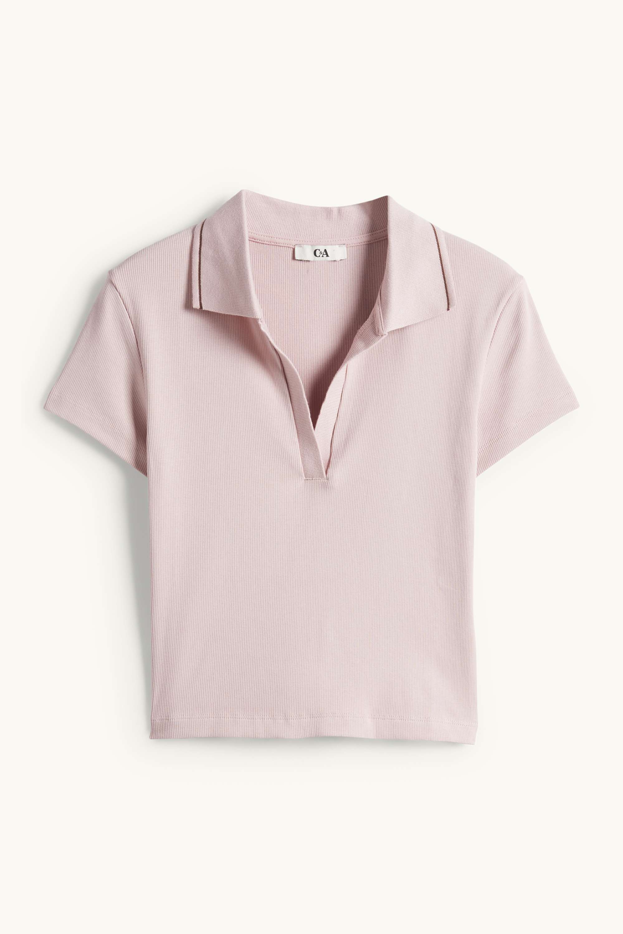 Cropped polo shirt - slim fit - ribbed rose