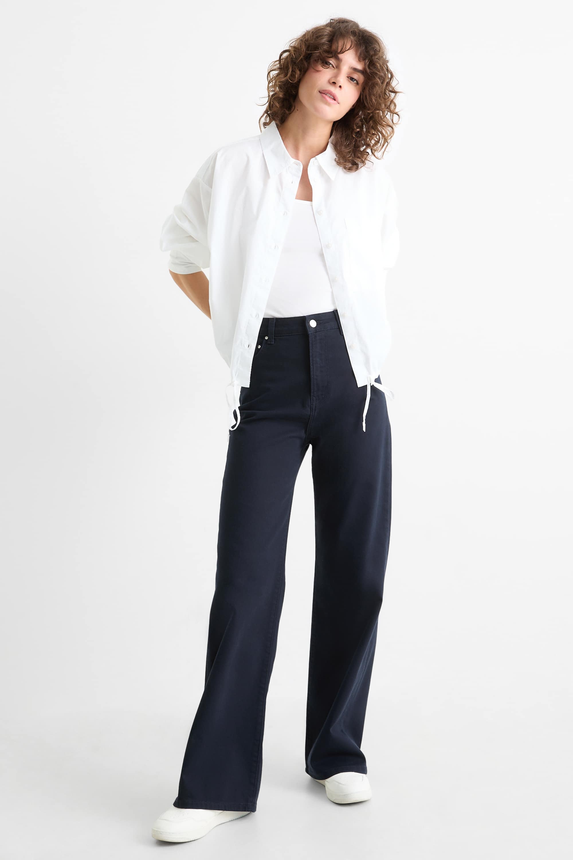 Cloth trousers - high waist - wide leg dark blue