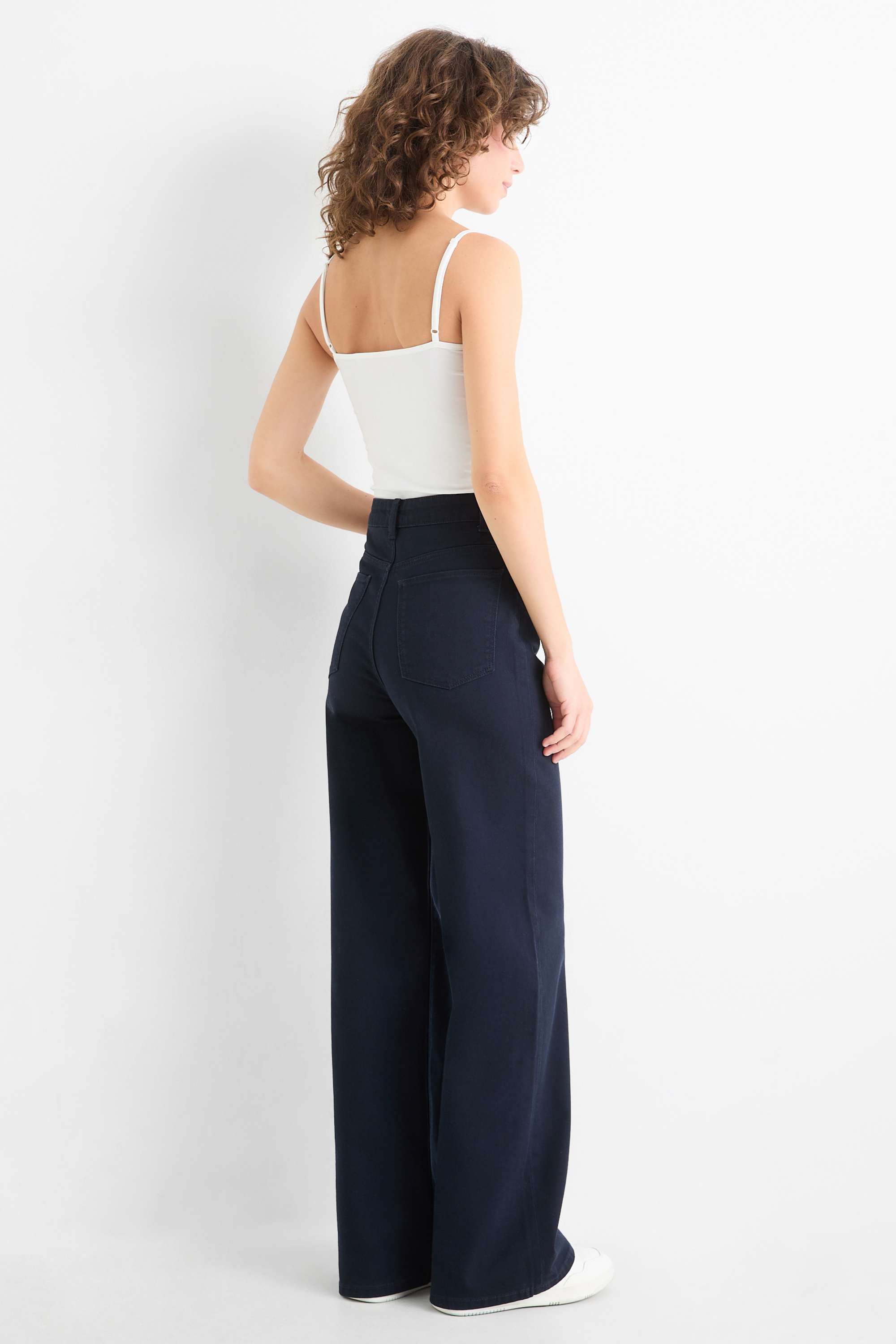 Cloth trousers - high waist - wide leg dark blue