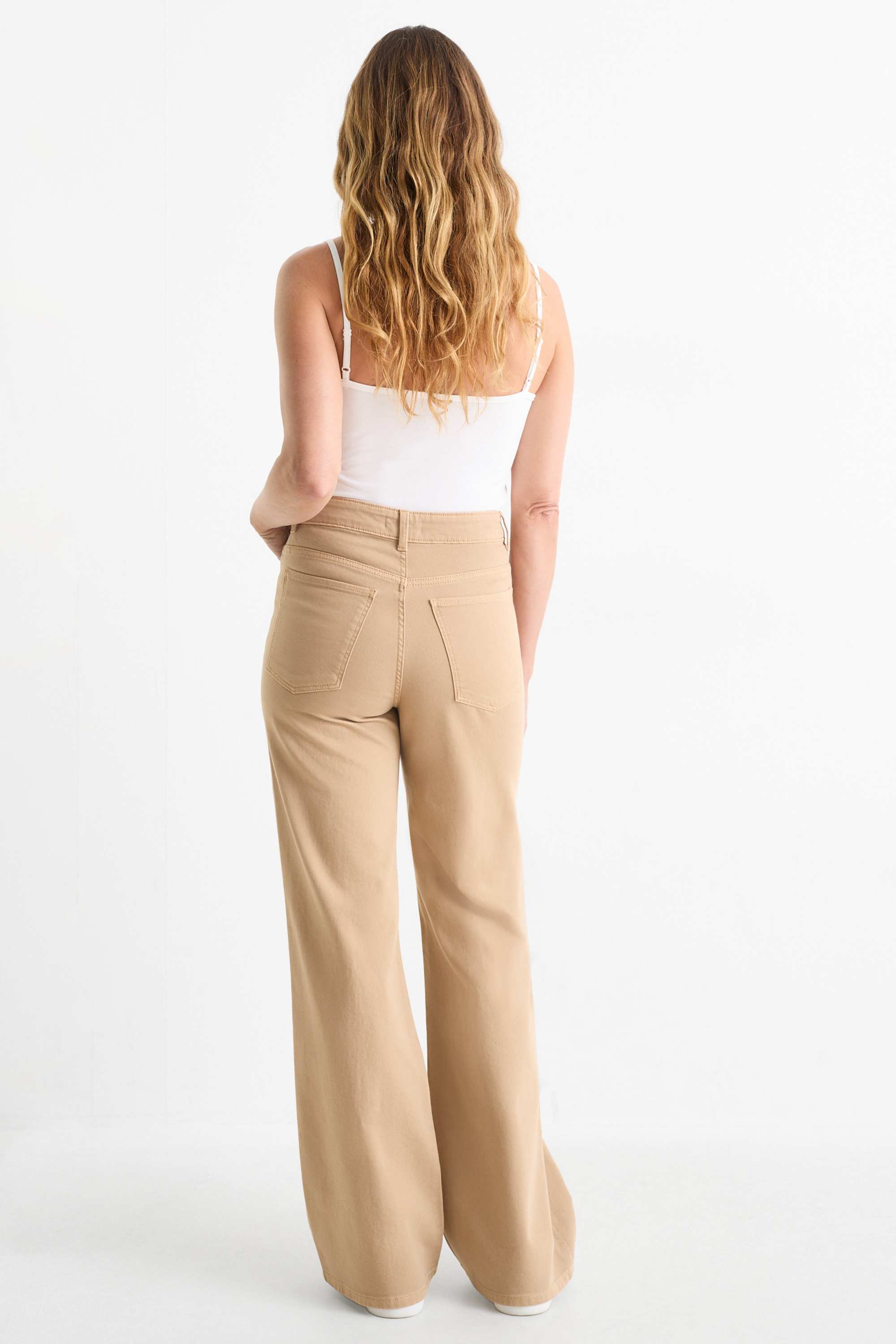 Cloth trousers - high waist - wide leg taupe