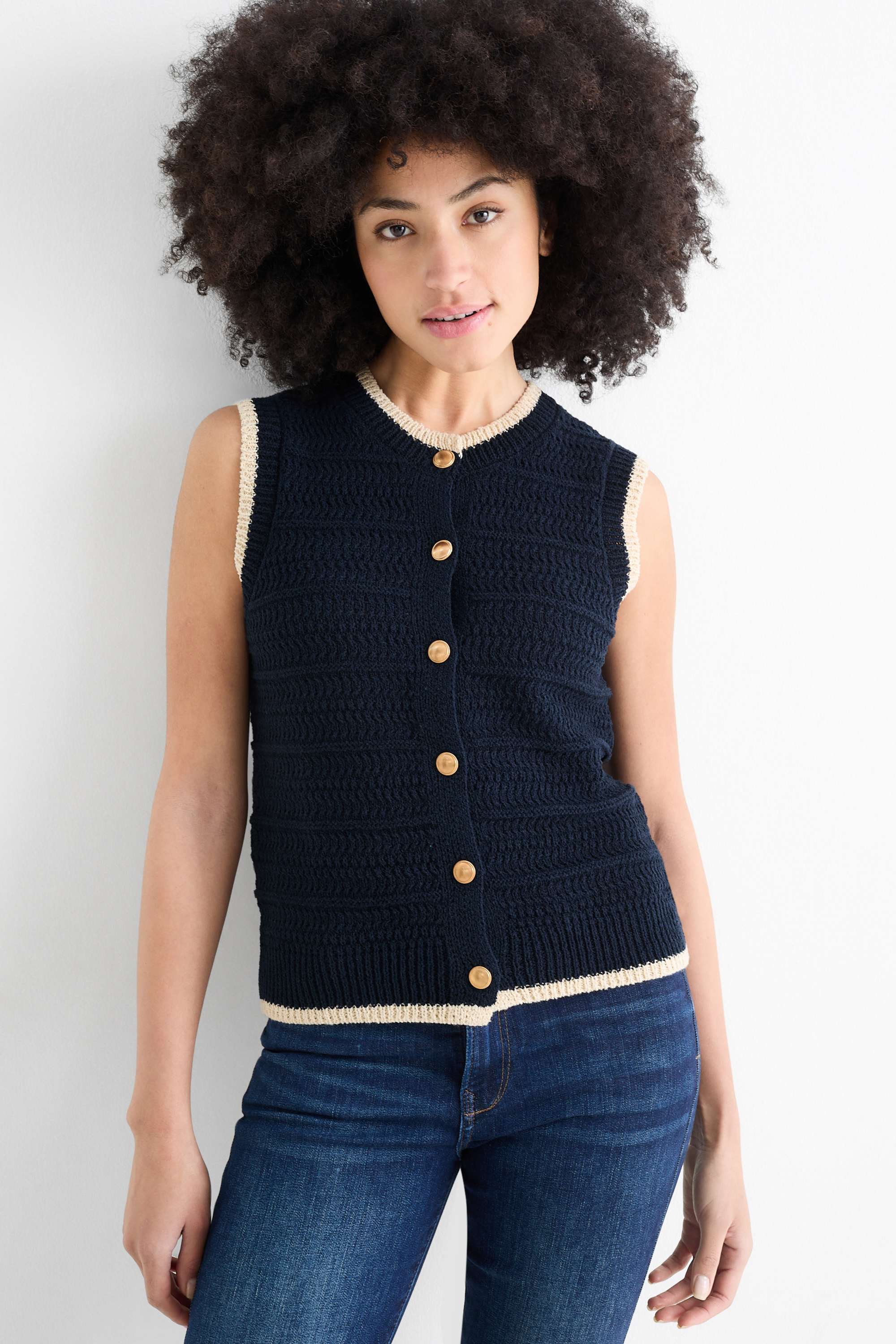 Knitted waistcoat - textured dark blue