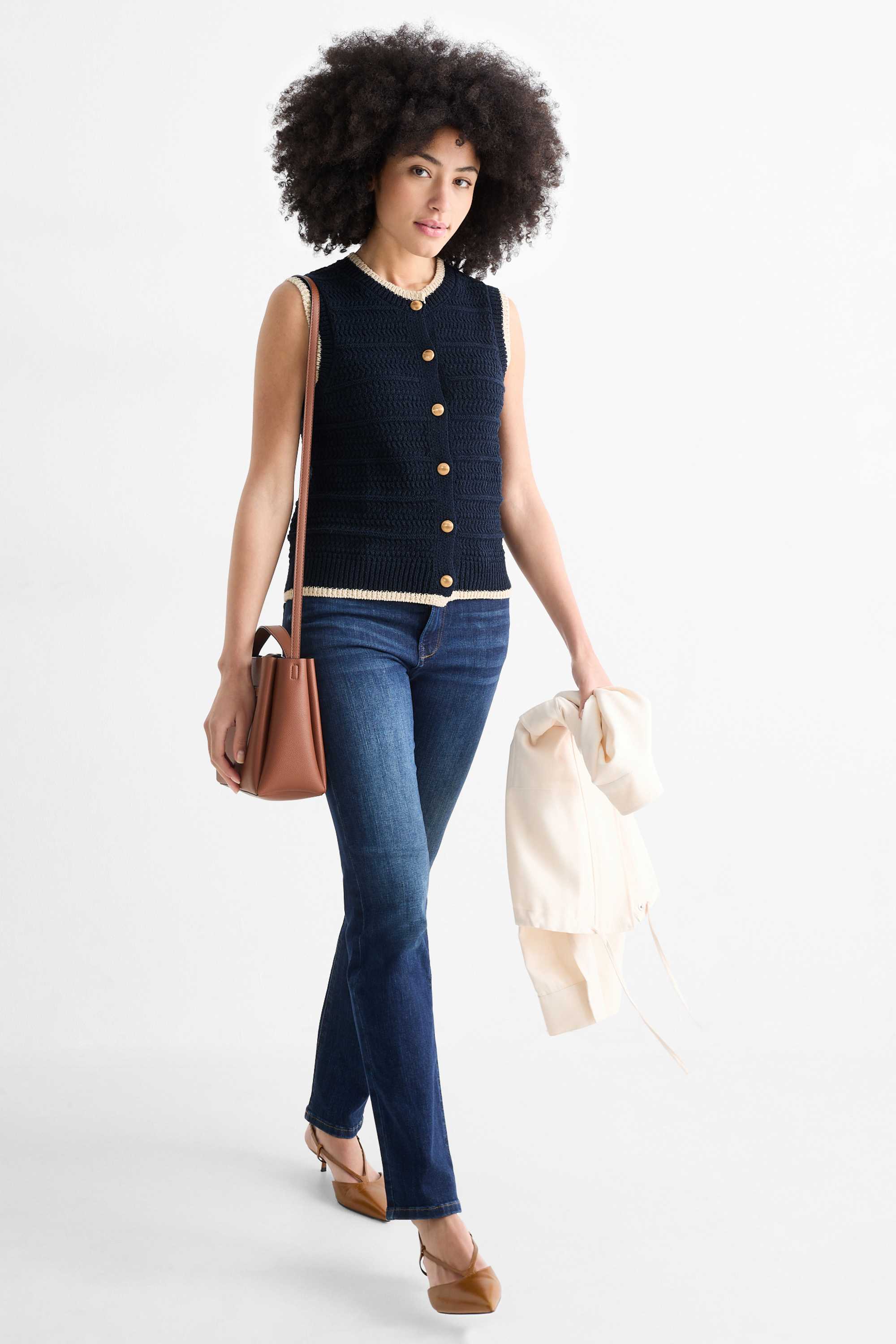 Knitted waistcoat - textured dark blue