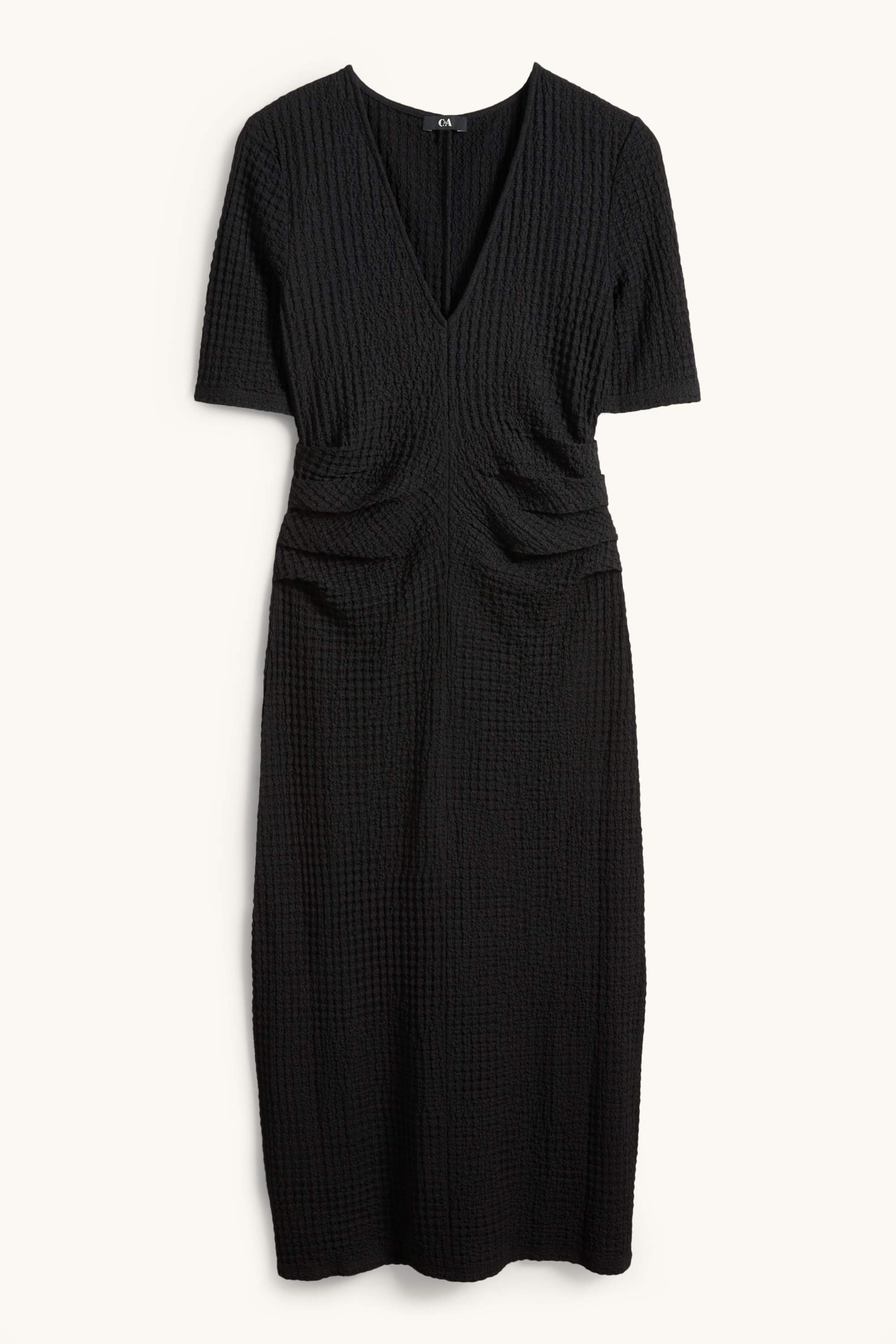 V-neck dress - straight fit - textured black