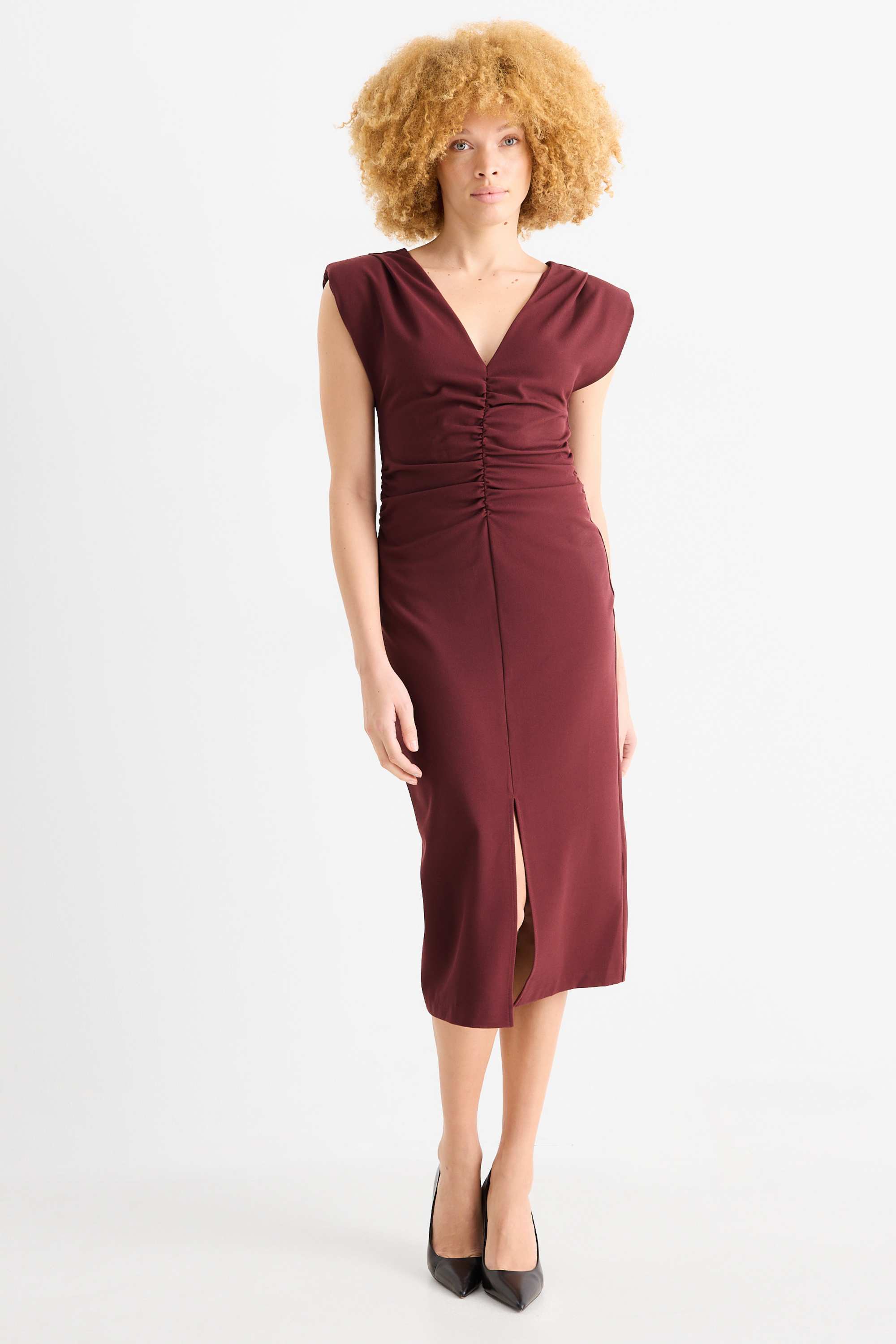 V-neck dress - straight fit bordeaux
