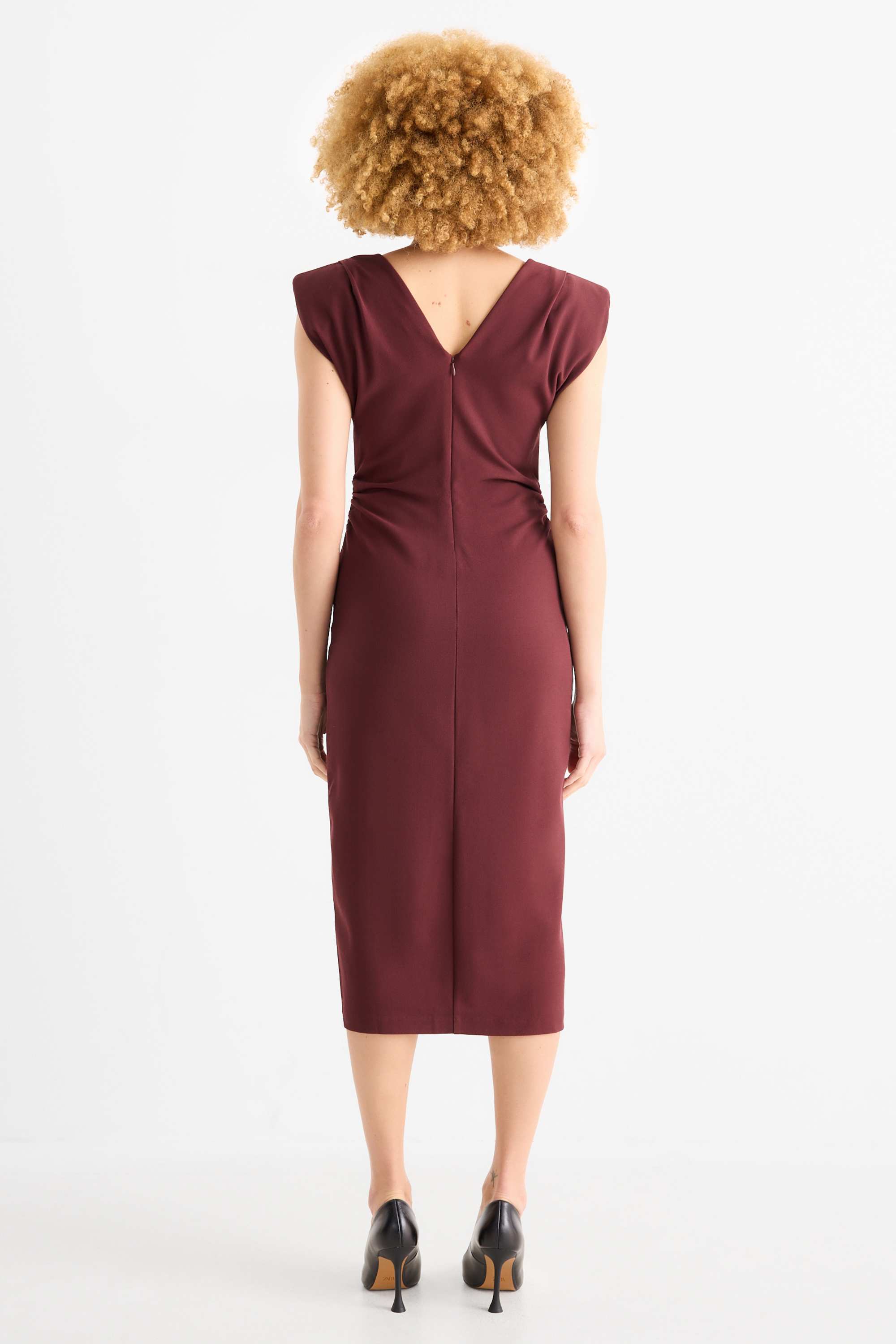 V-neck dress - straight fit bordeaux