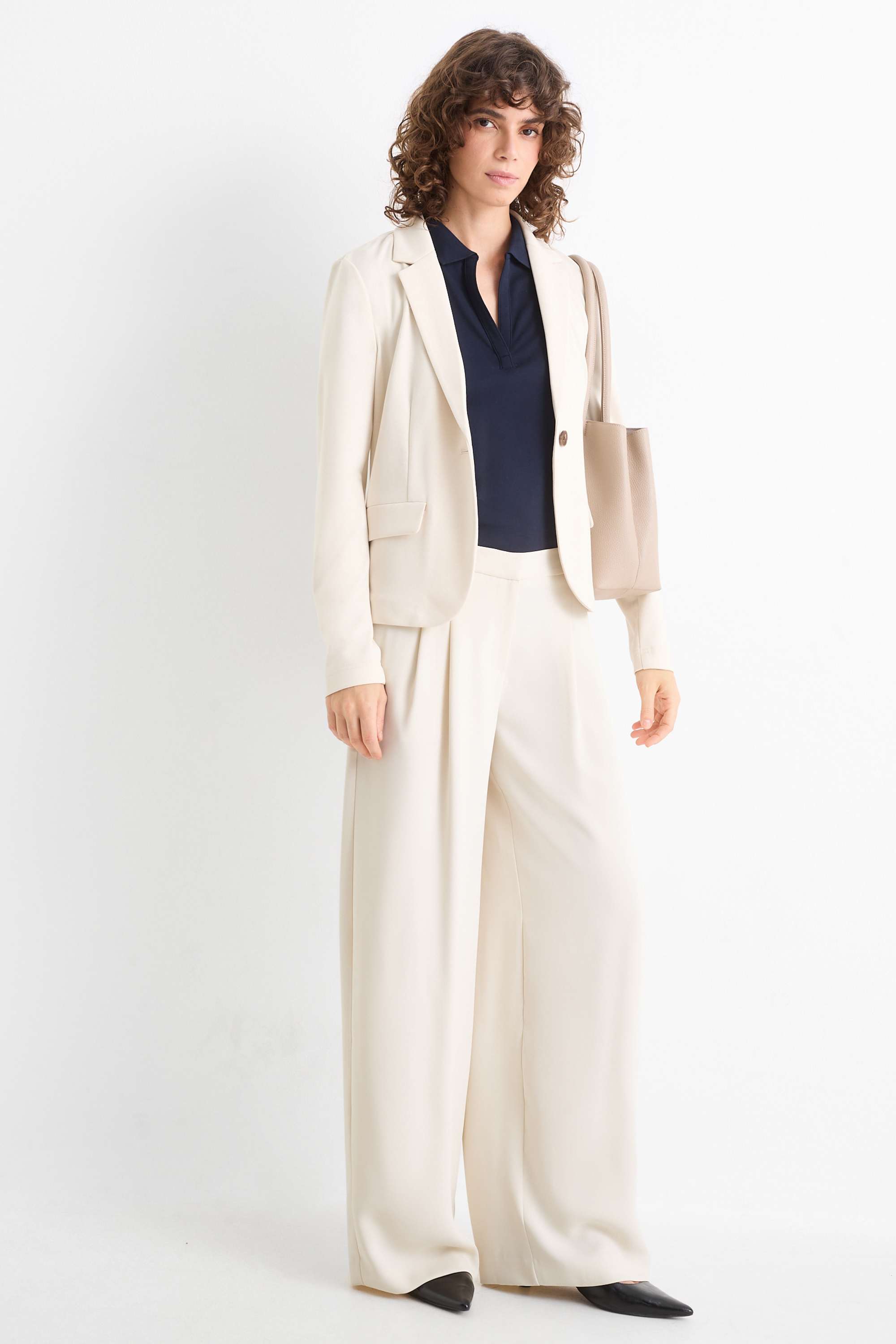 Business trousers - mid-rise waist - straight leg cremewhite