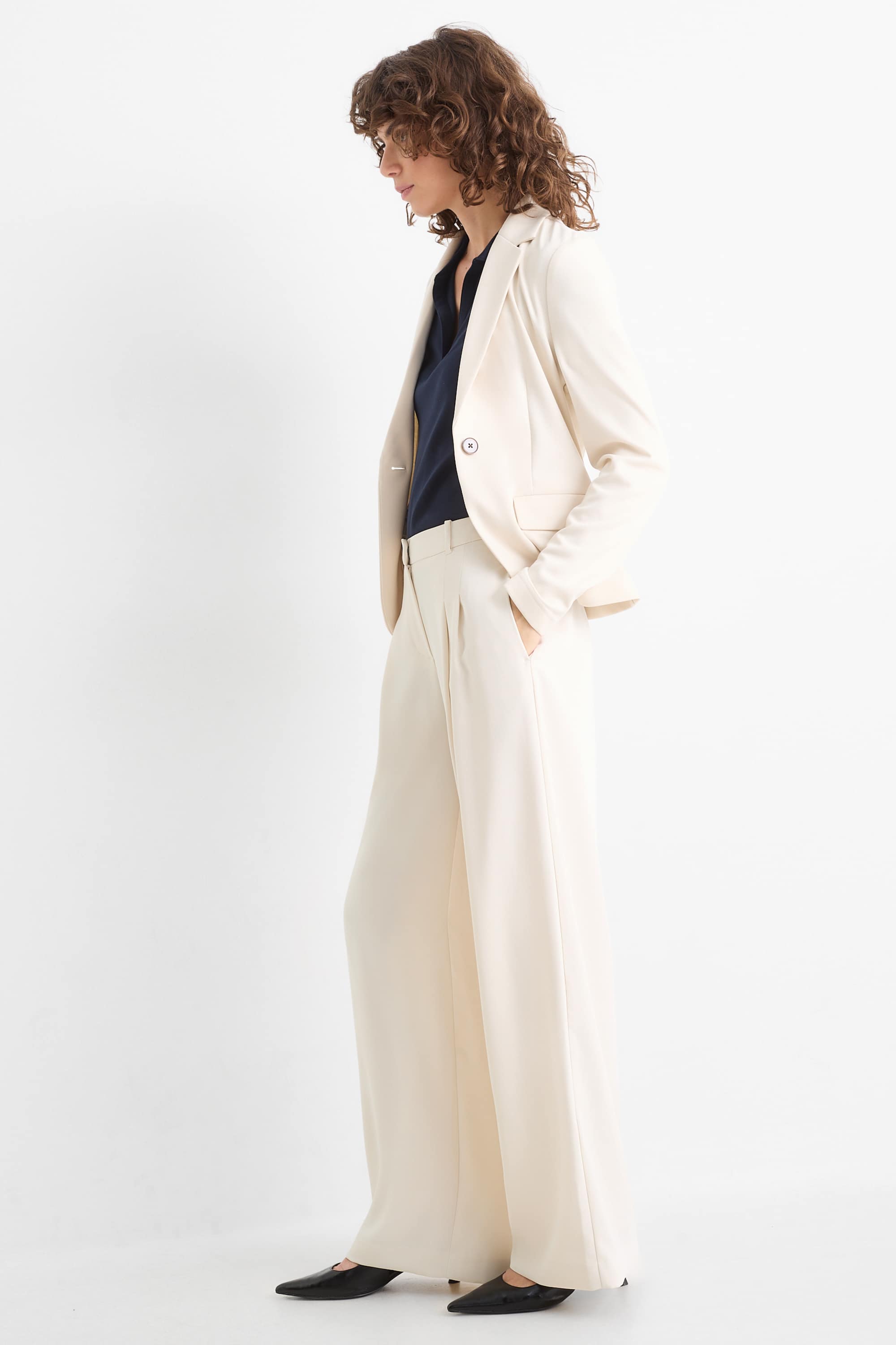 Business trousers - mid-rise waist - straight leg cremewhite