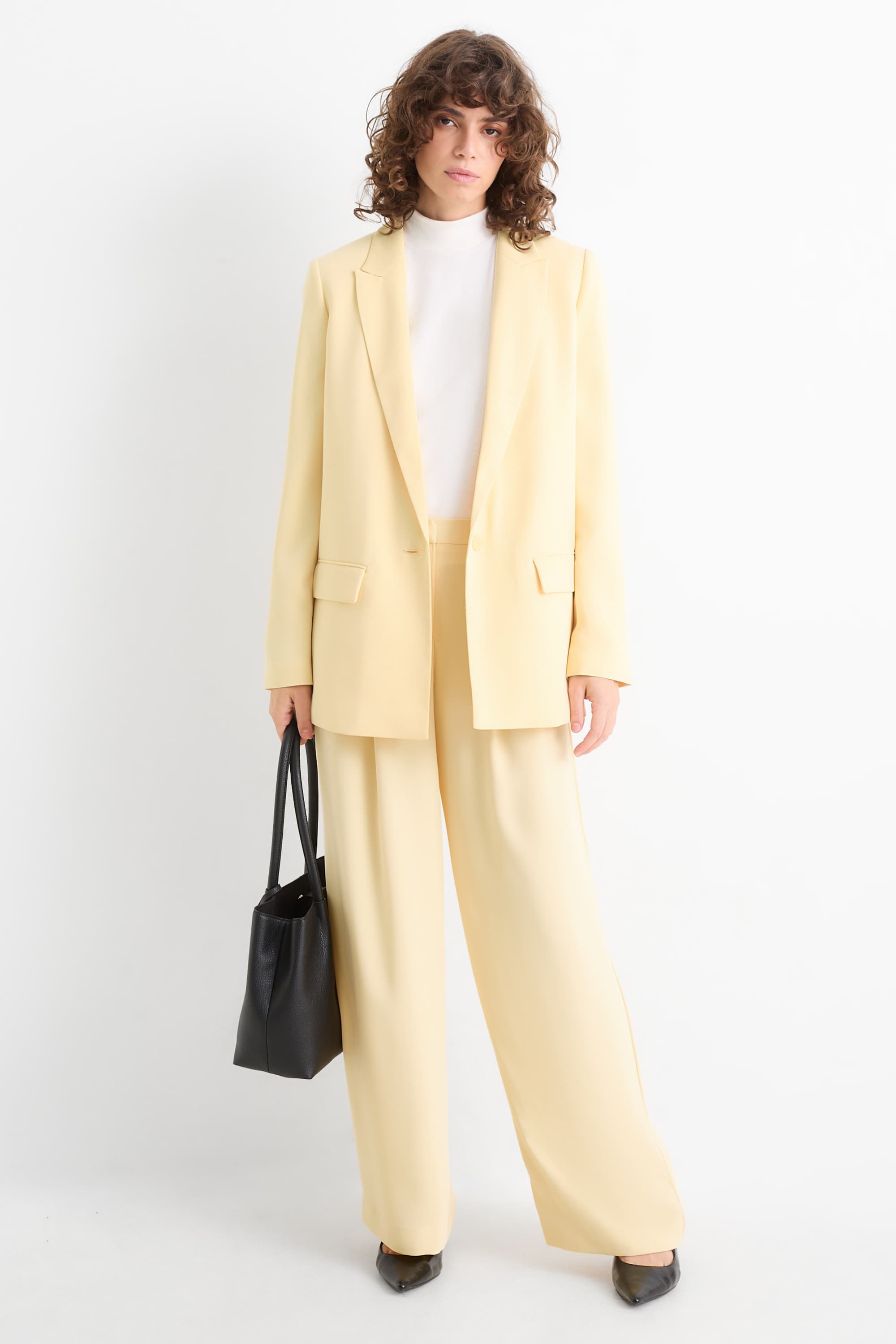 Business trousers - mid-rise waist - straight leg light yellow