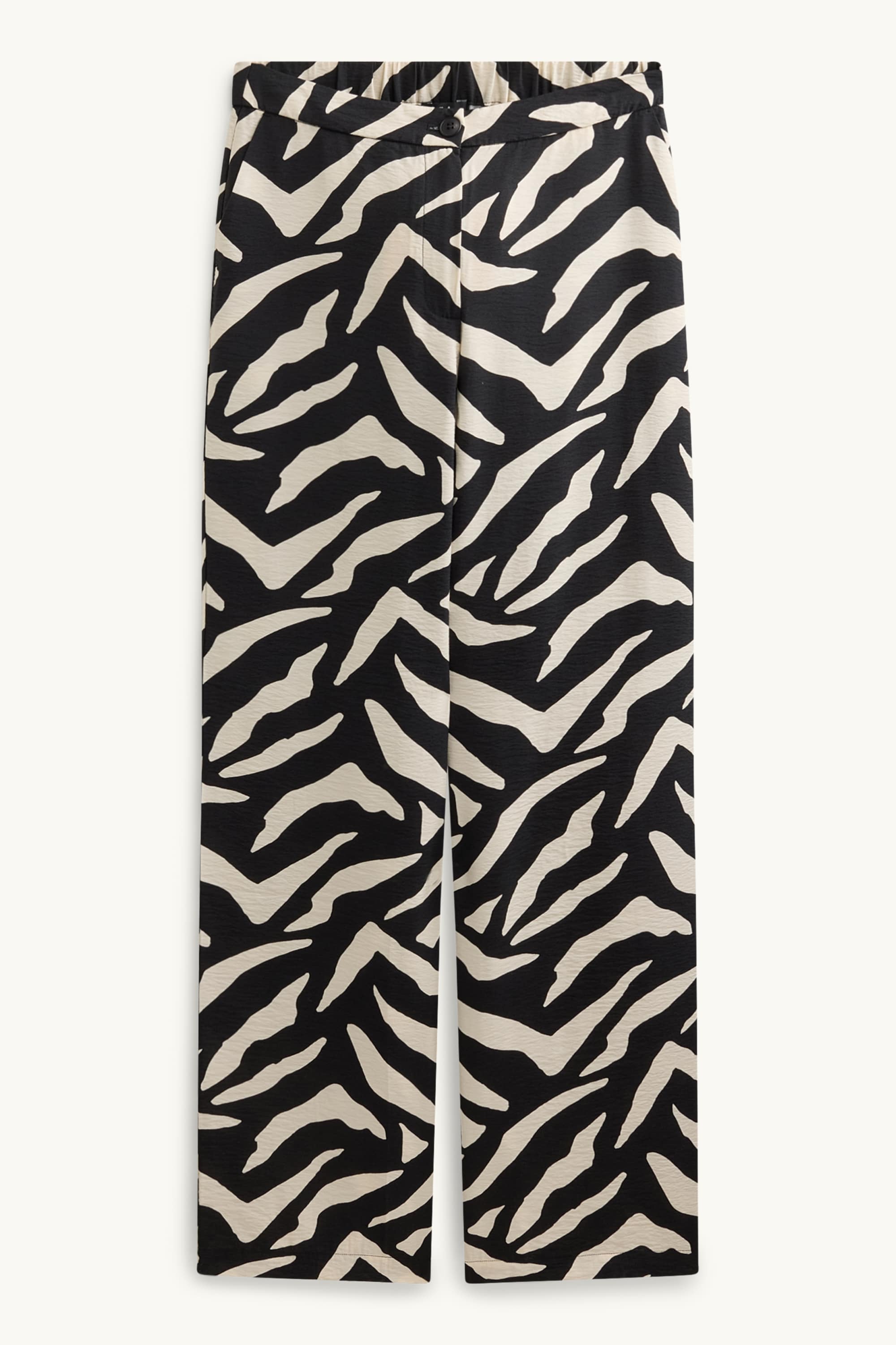 Cloth trousers - high waist - wide leg - patterned black / white