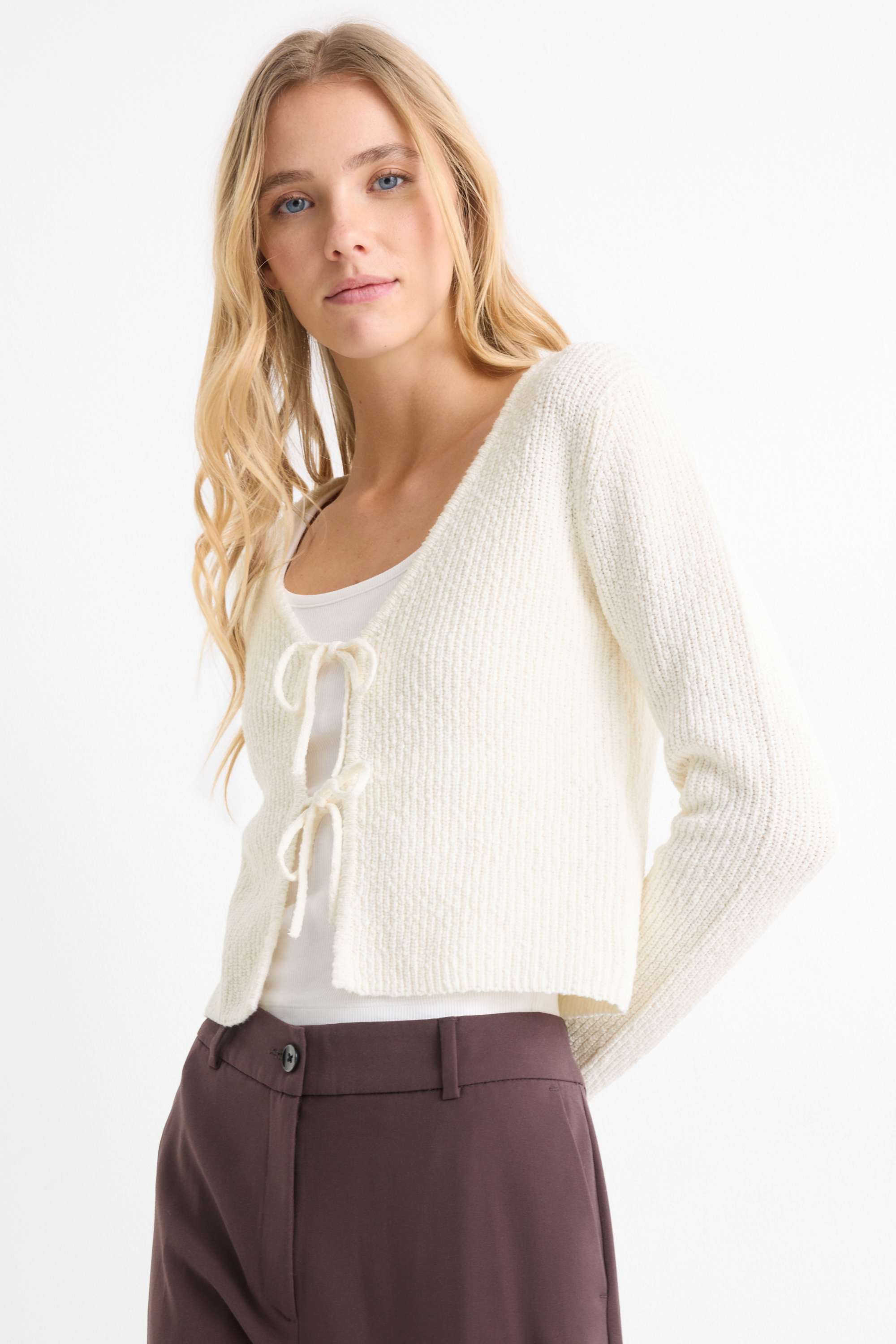 Cardigan - ribbed cremewhite