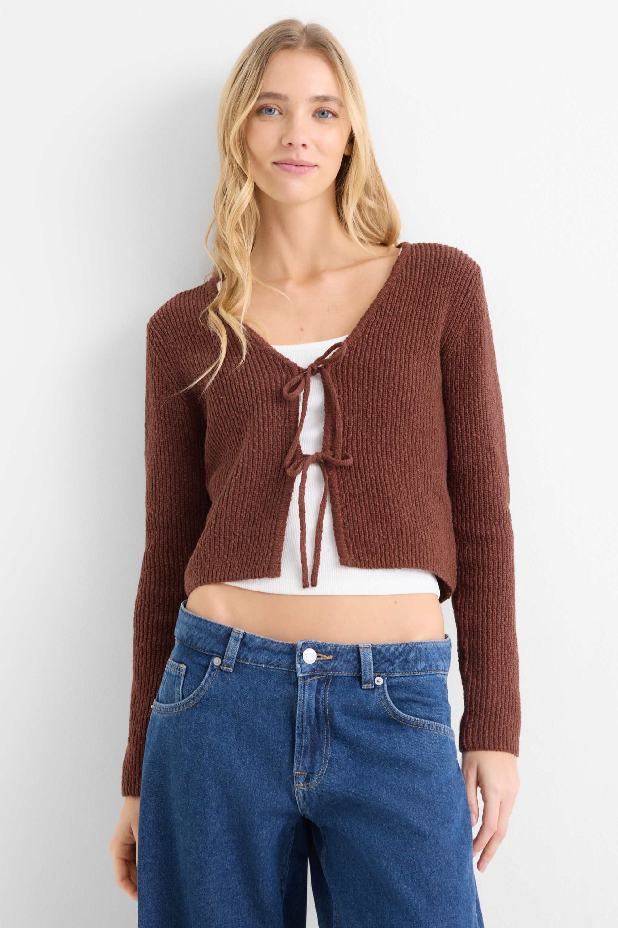 Cardigan - ribbed dark brown