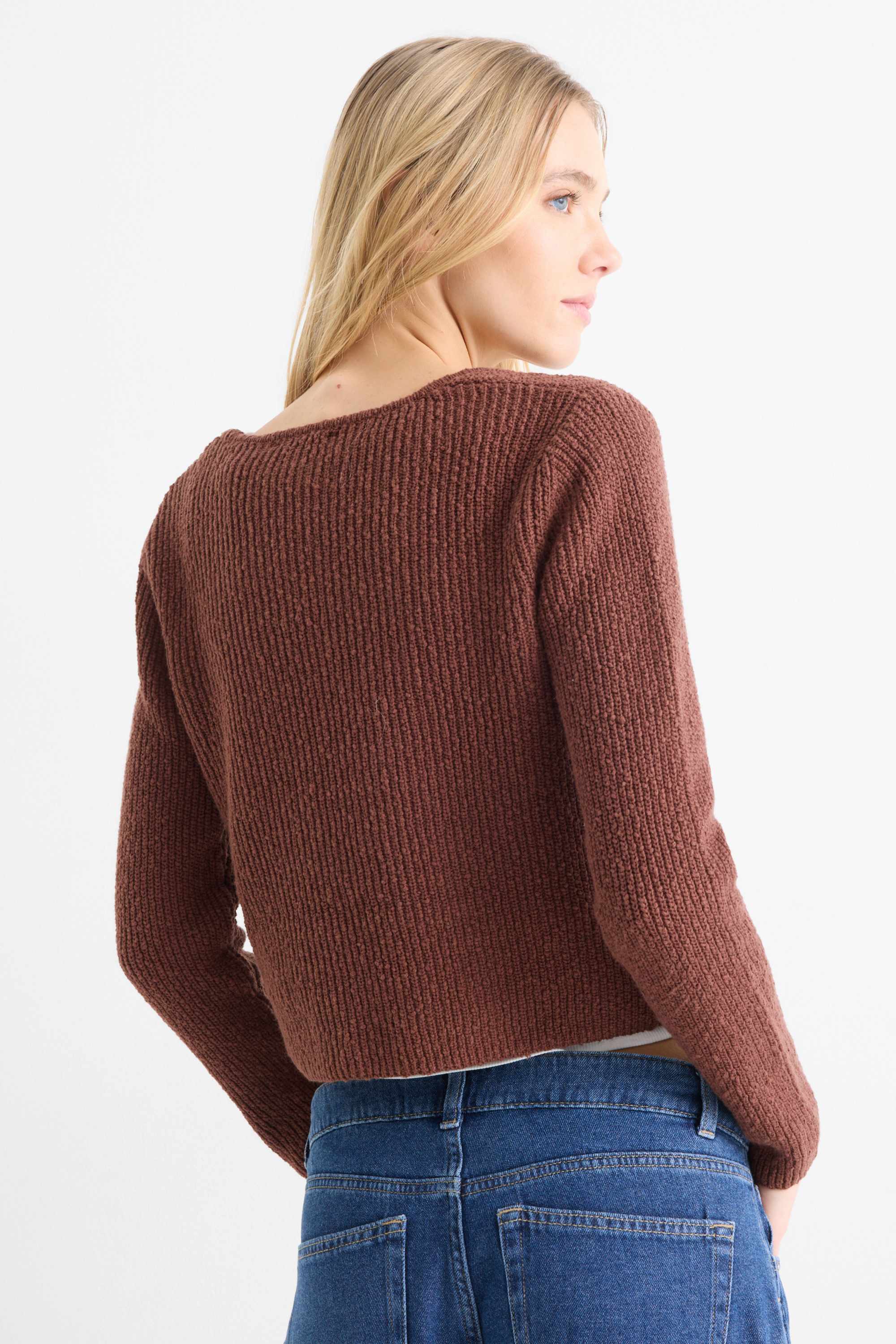 Cardigan - ribbed dark brown