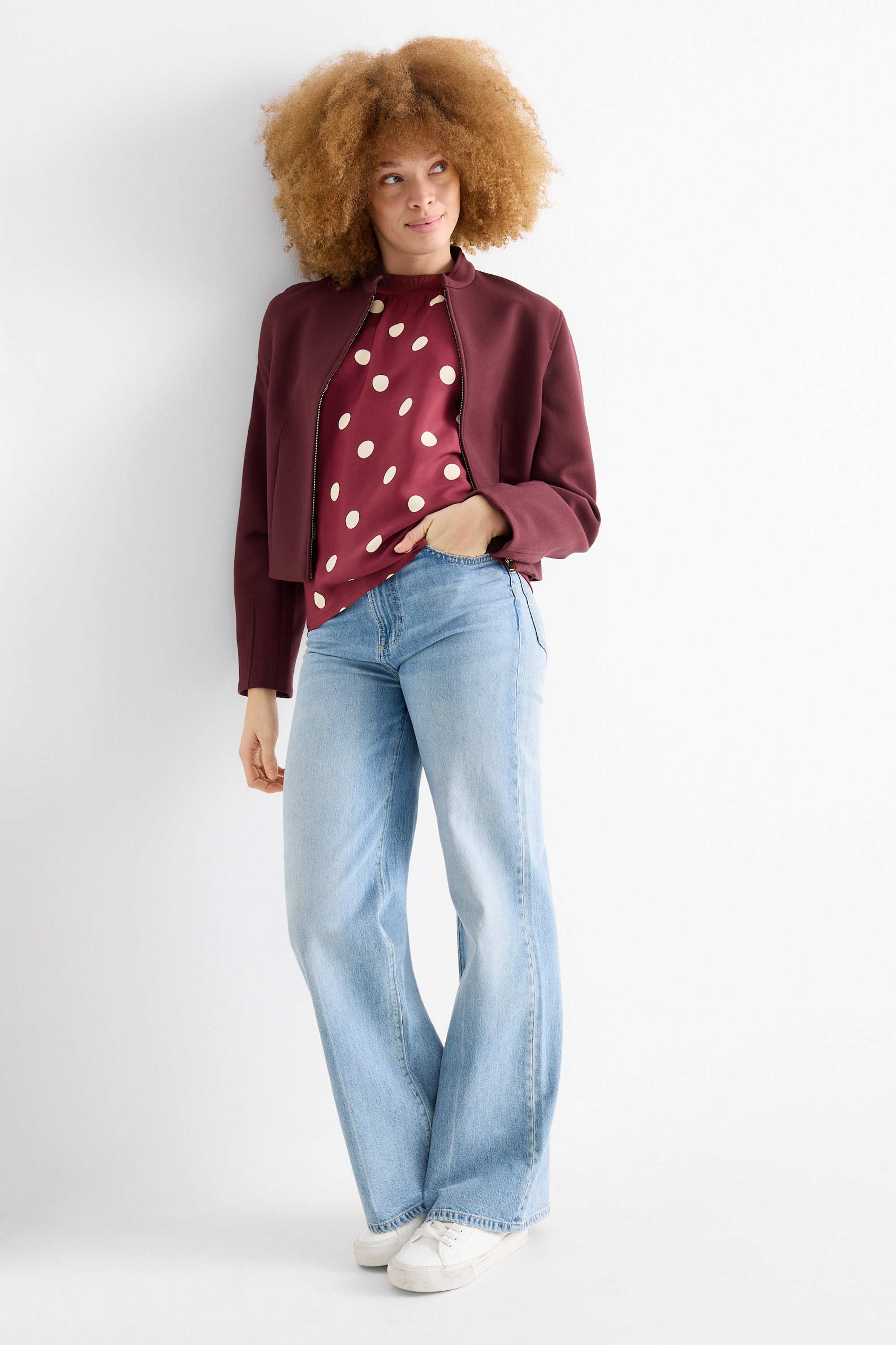 T-shirt - relaxed fit - polka dot bordeaux