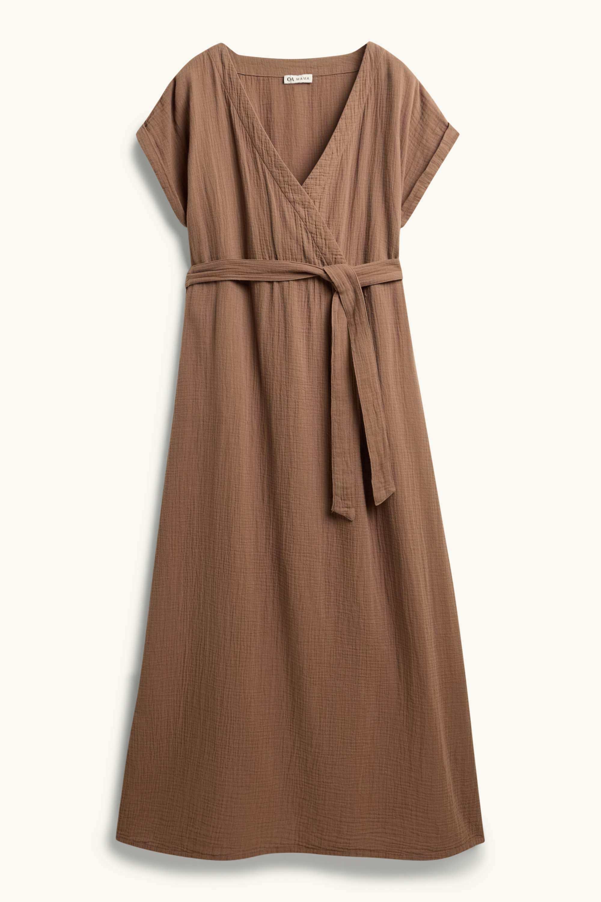V-neck nursing dress - textured brown