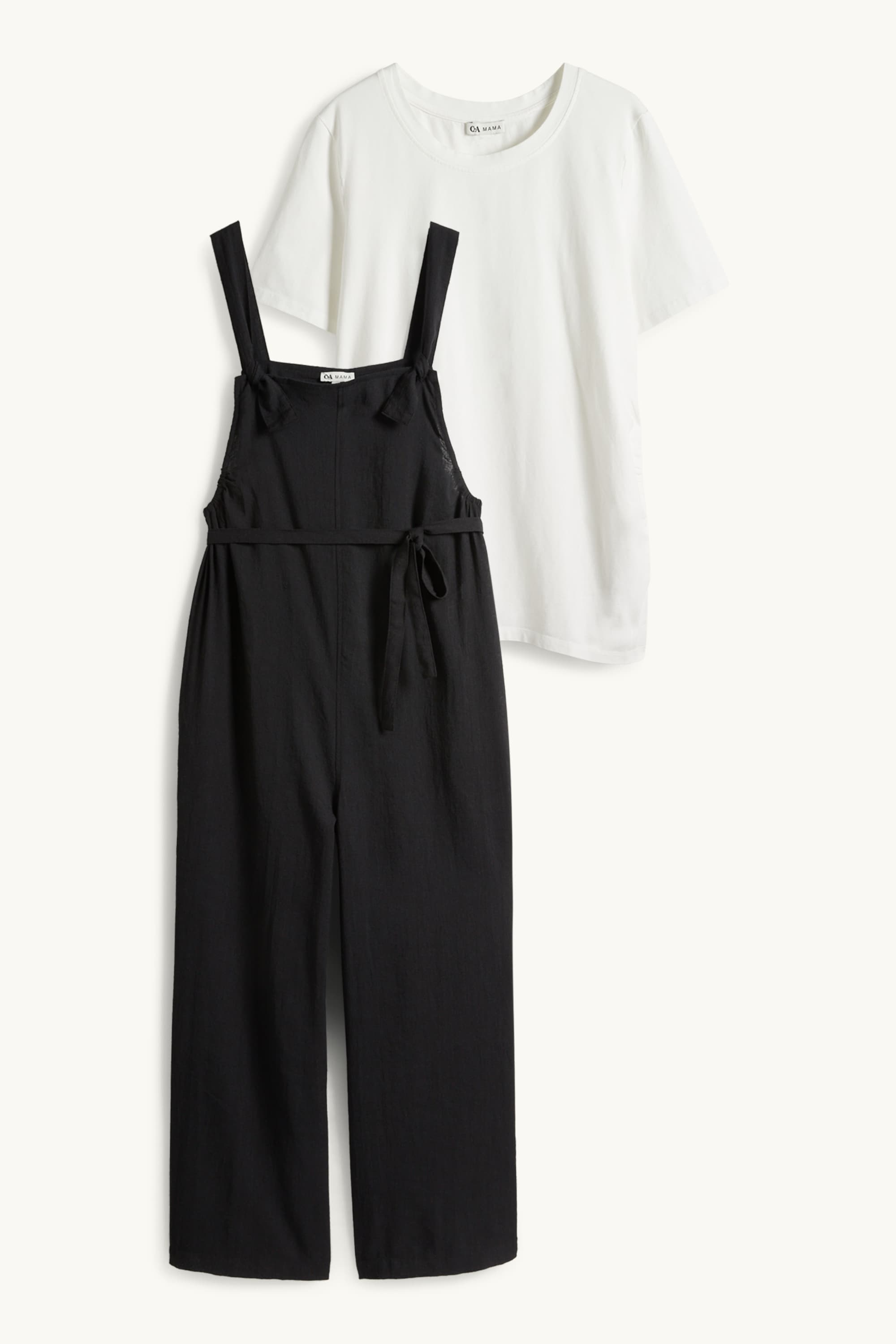 Set - maternity T-shirt and dungarees - 2 piece black / white