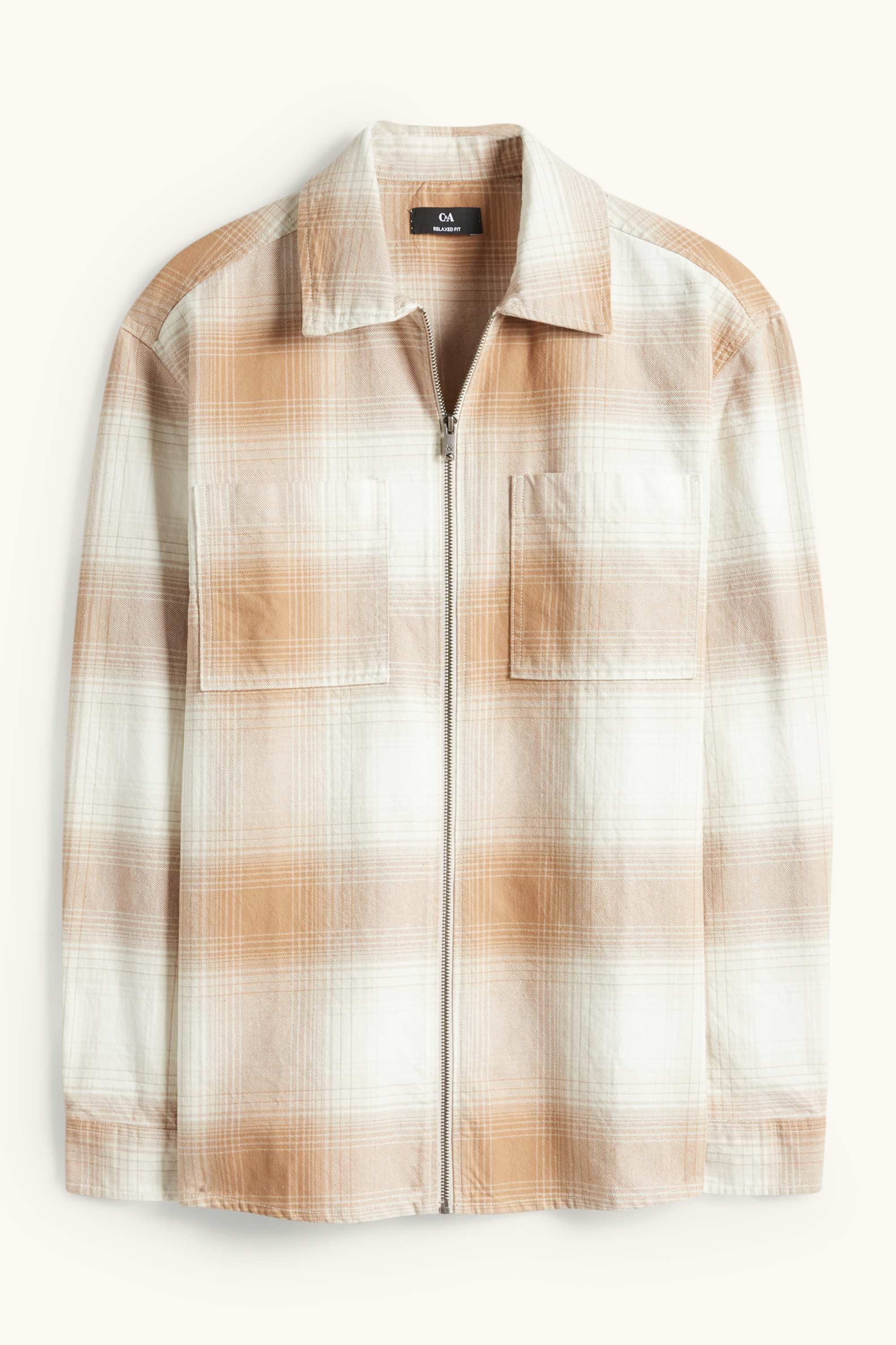 Shirt jacket - relaxed fit - kent collar - check white / beige