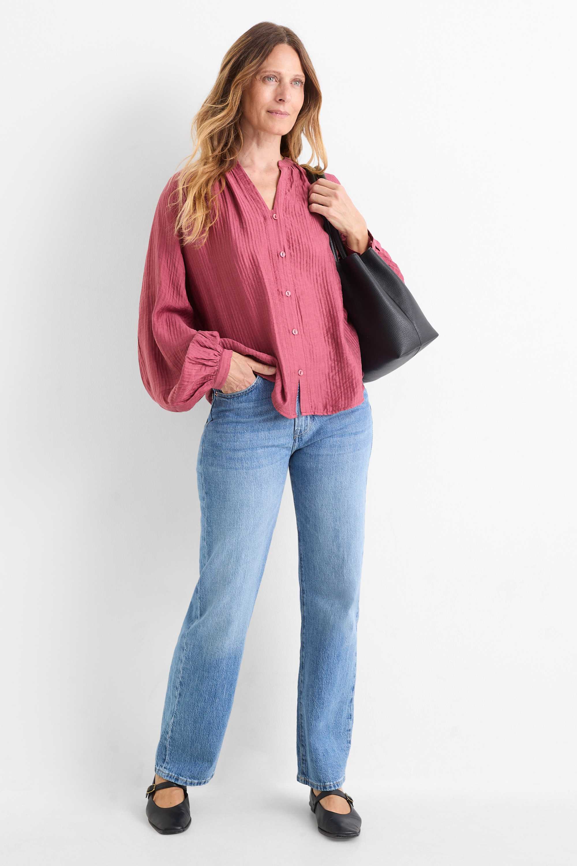 V-neck blouse dark red