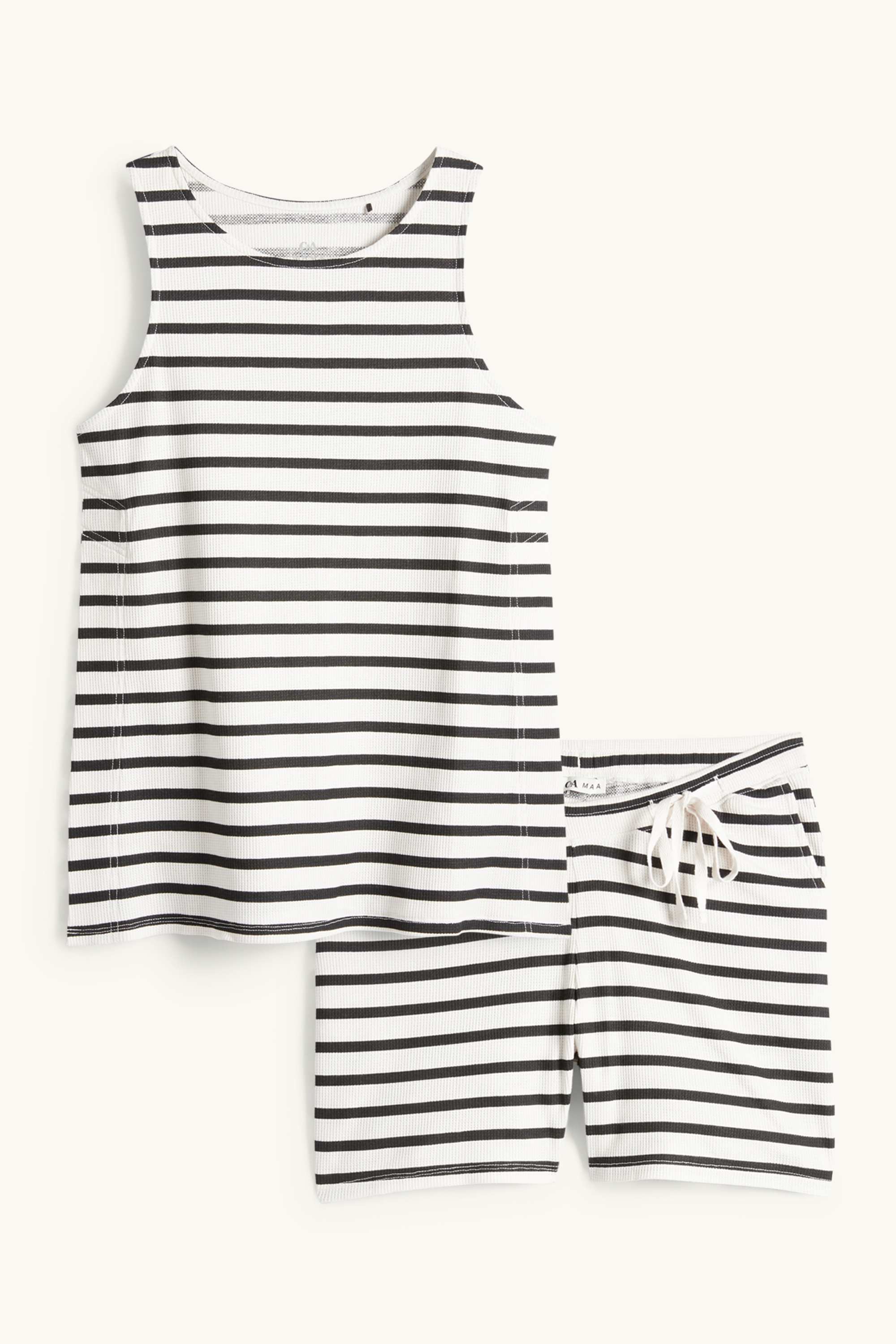 Short nursing pyjamas - striped - textured white / black