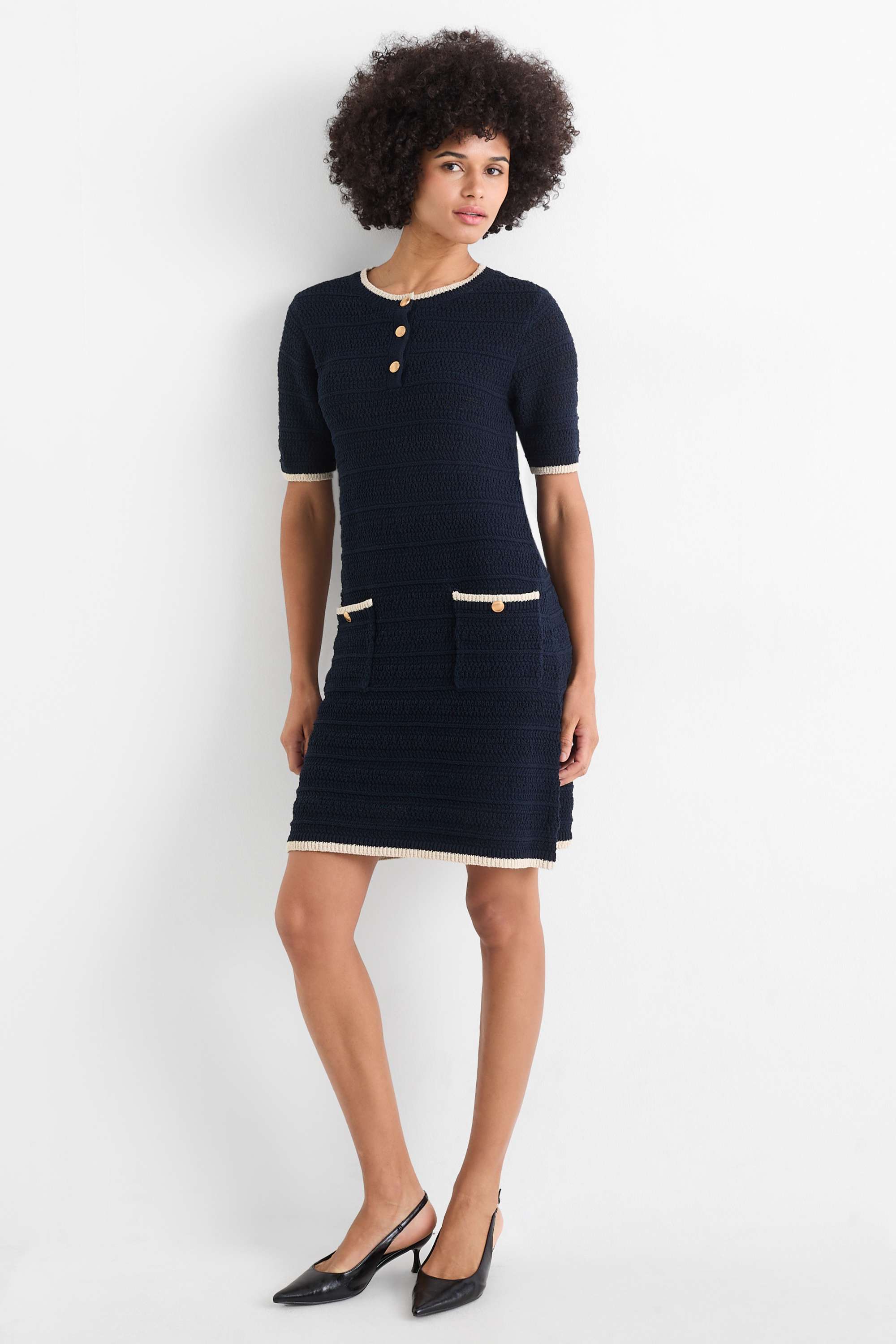 Knitted dress - textured dark blue