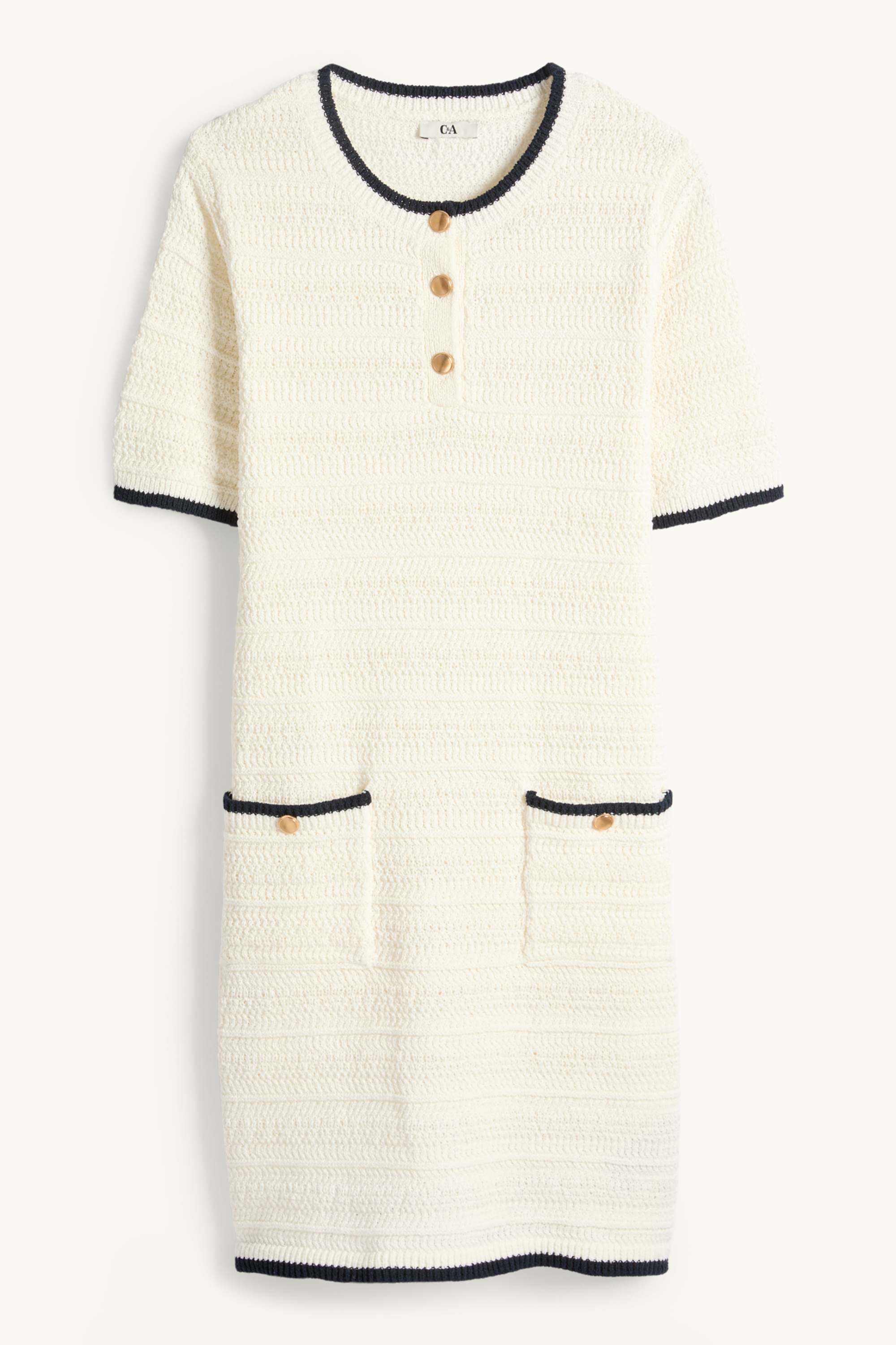 Knitted dress - textured dark blue / creme white