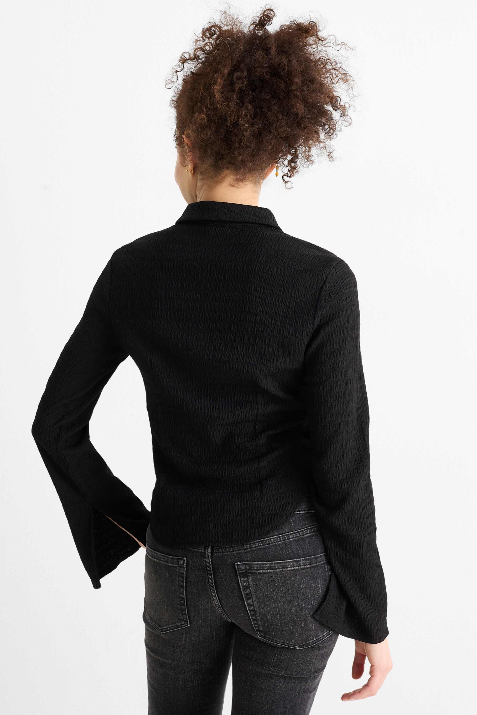 Shirt blouse - smocked black