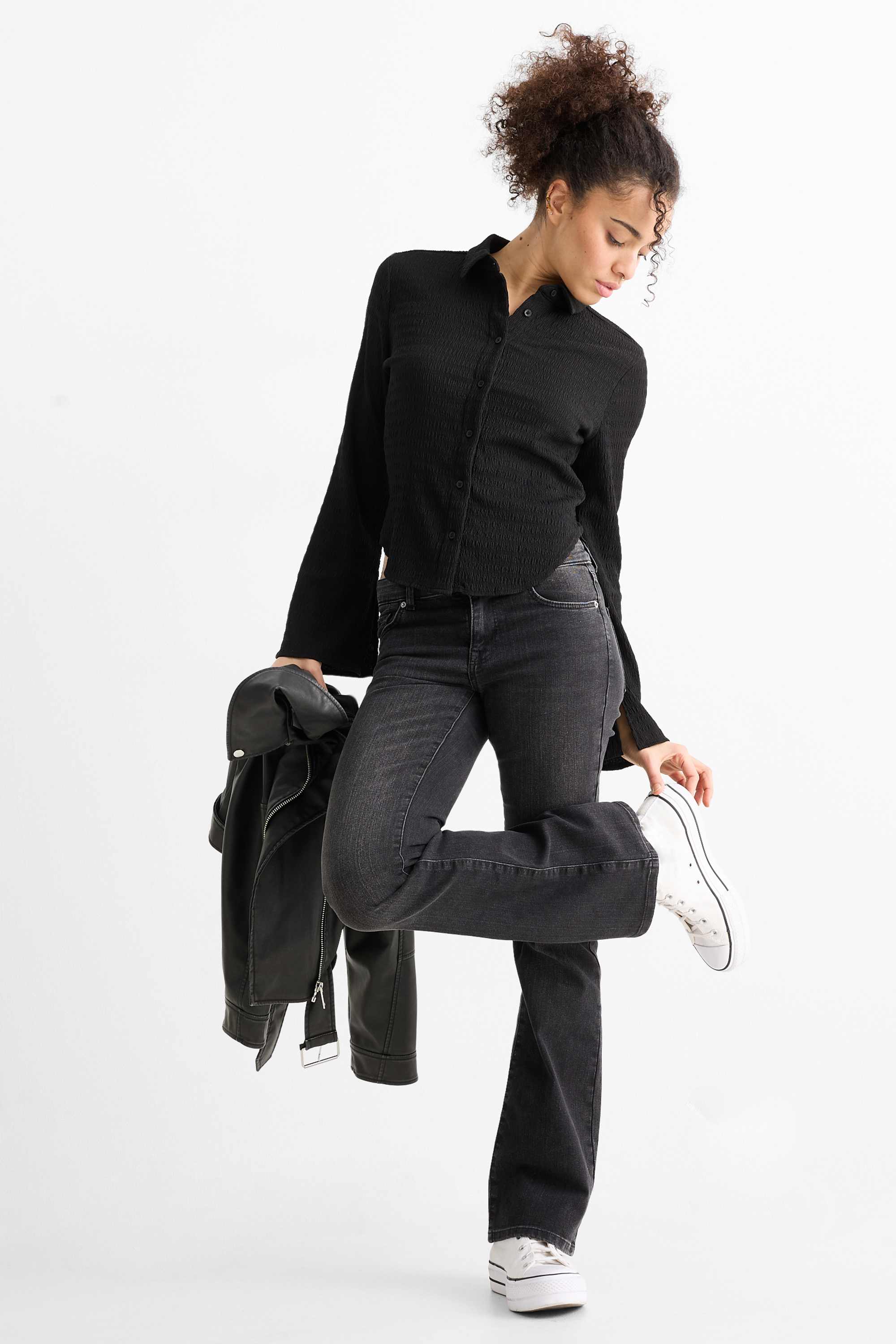 Shirt blouse - smocked black