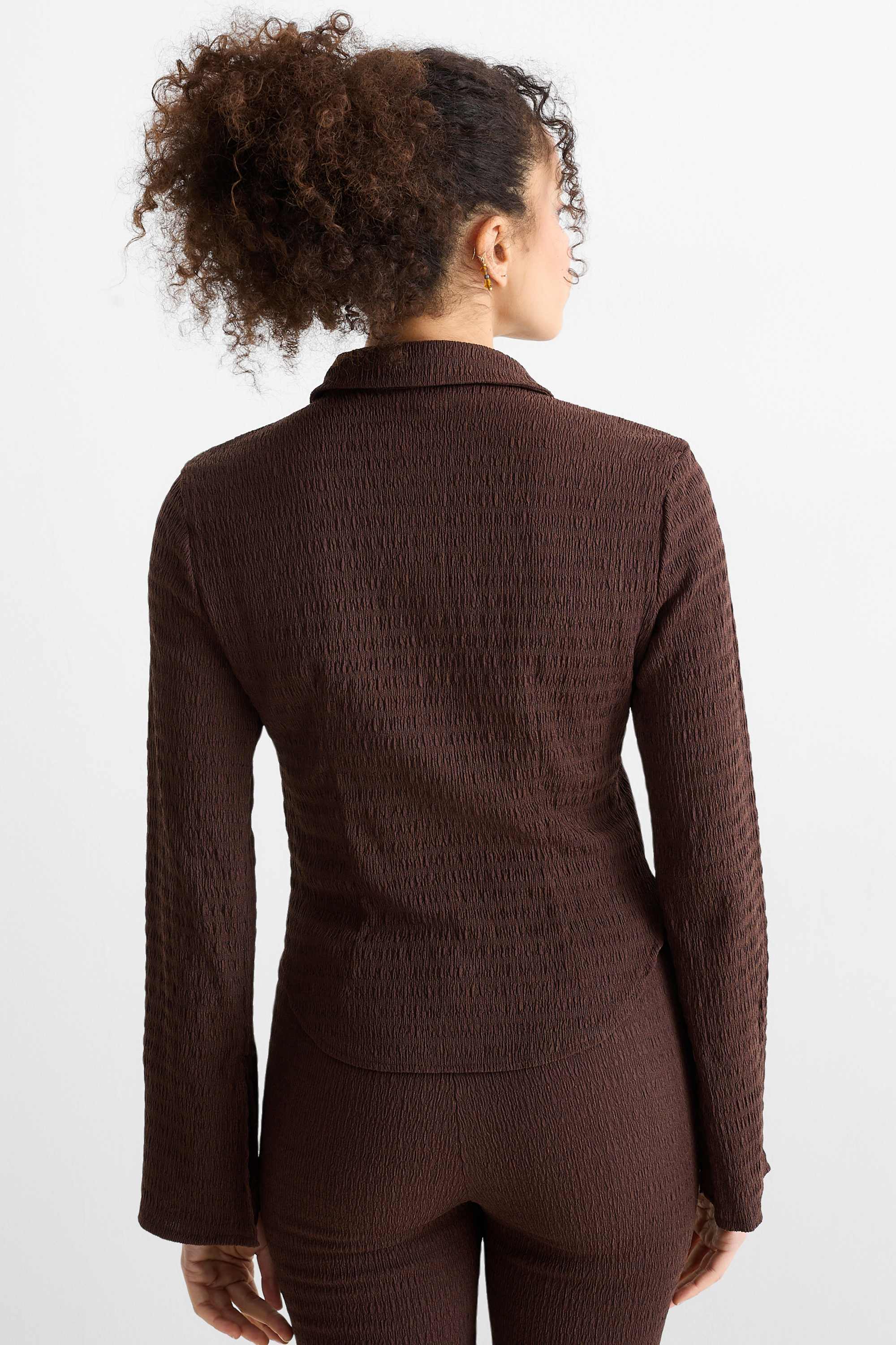 Shirt blouse - smocked dark brown
