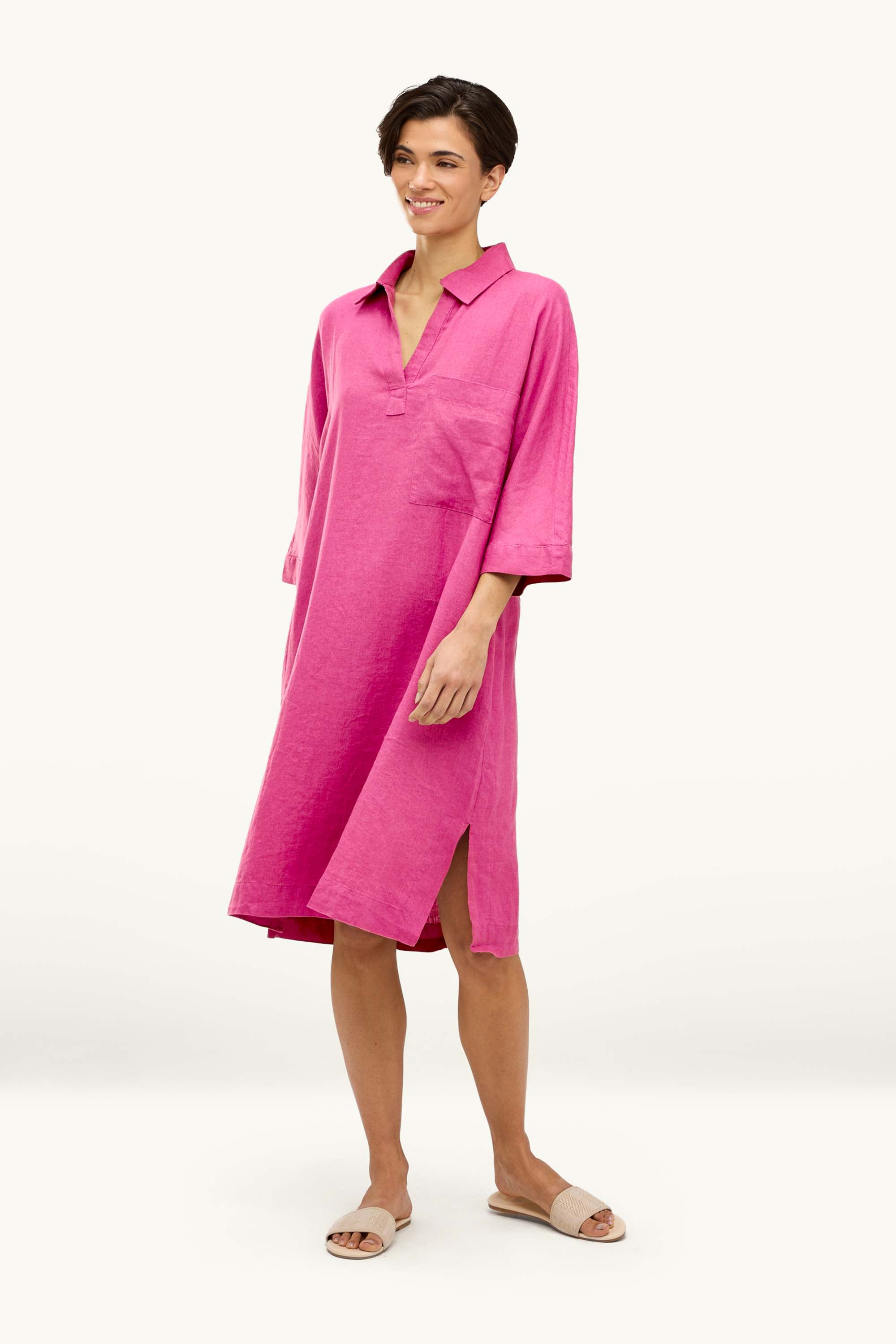 Linen dress - straight fit pink
