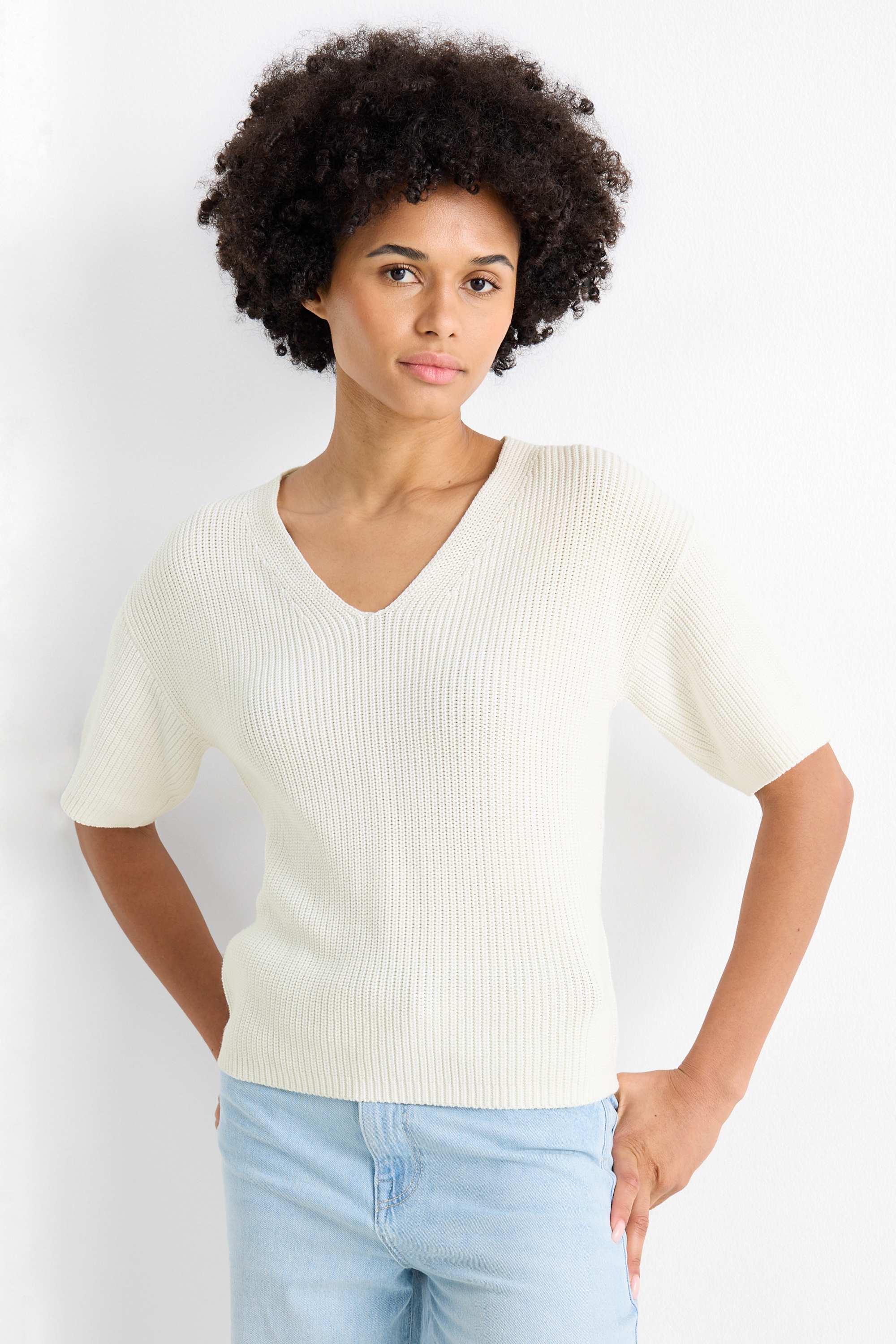 Knitted jumper - short sleeve white