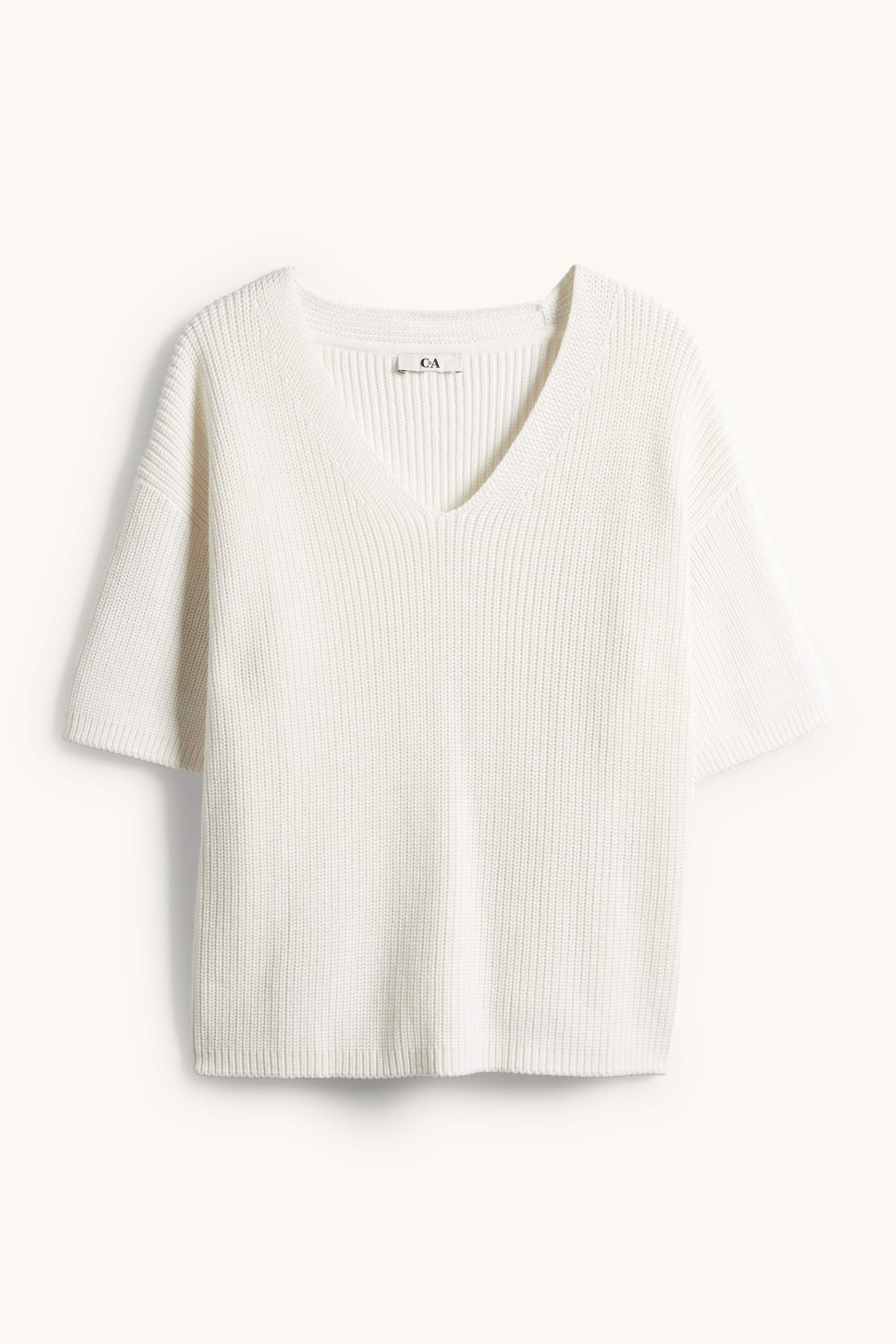 Knitted jumper - short sleeve white
