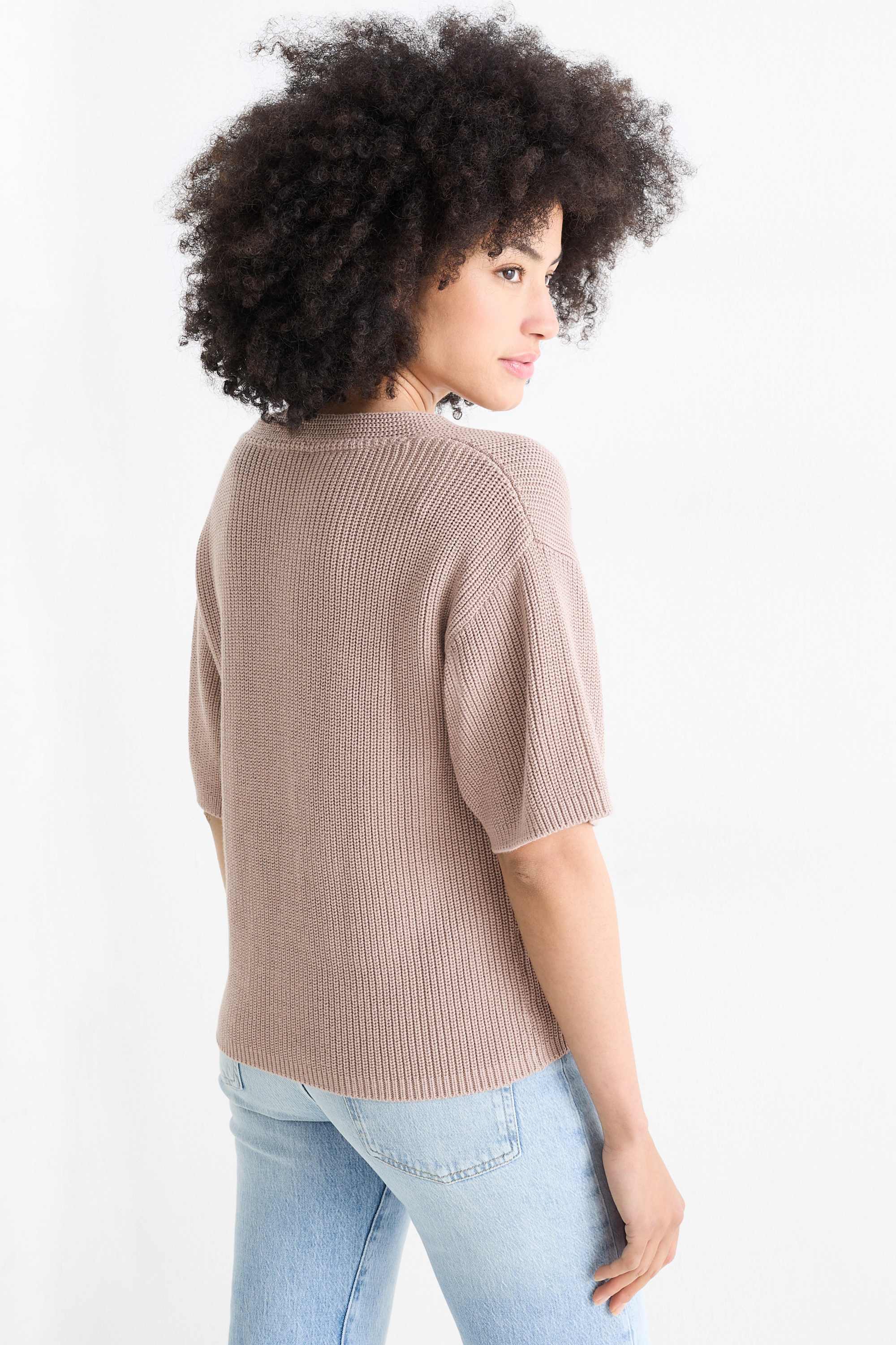 Knitted jumper - short sleeve light brown
