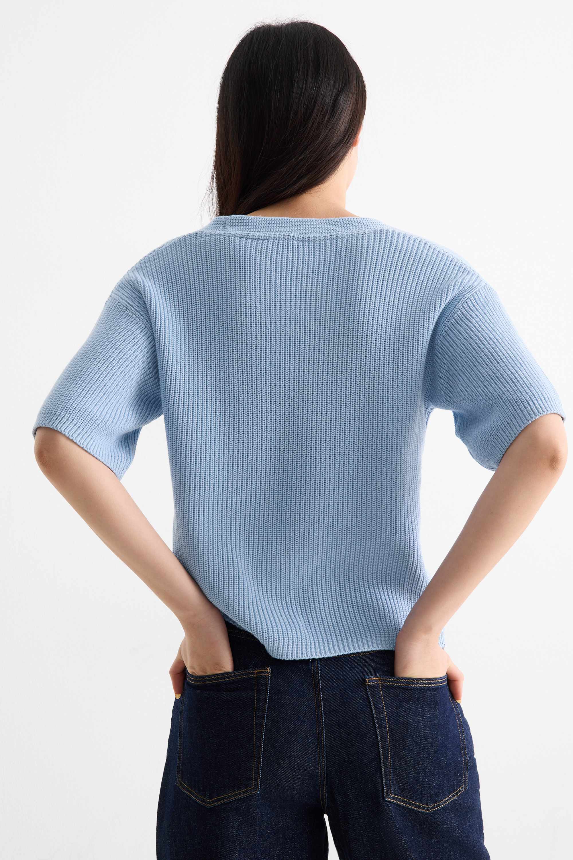 Knitted jumper - short sleeve light blue