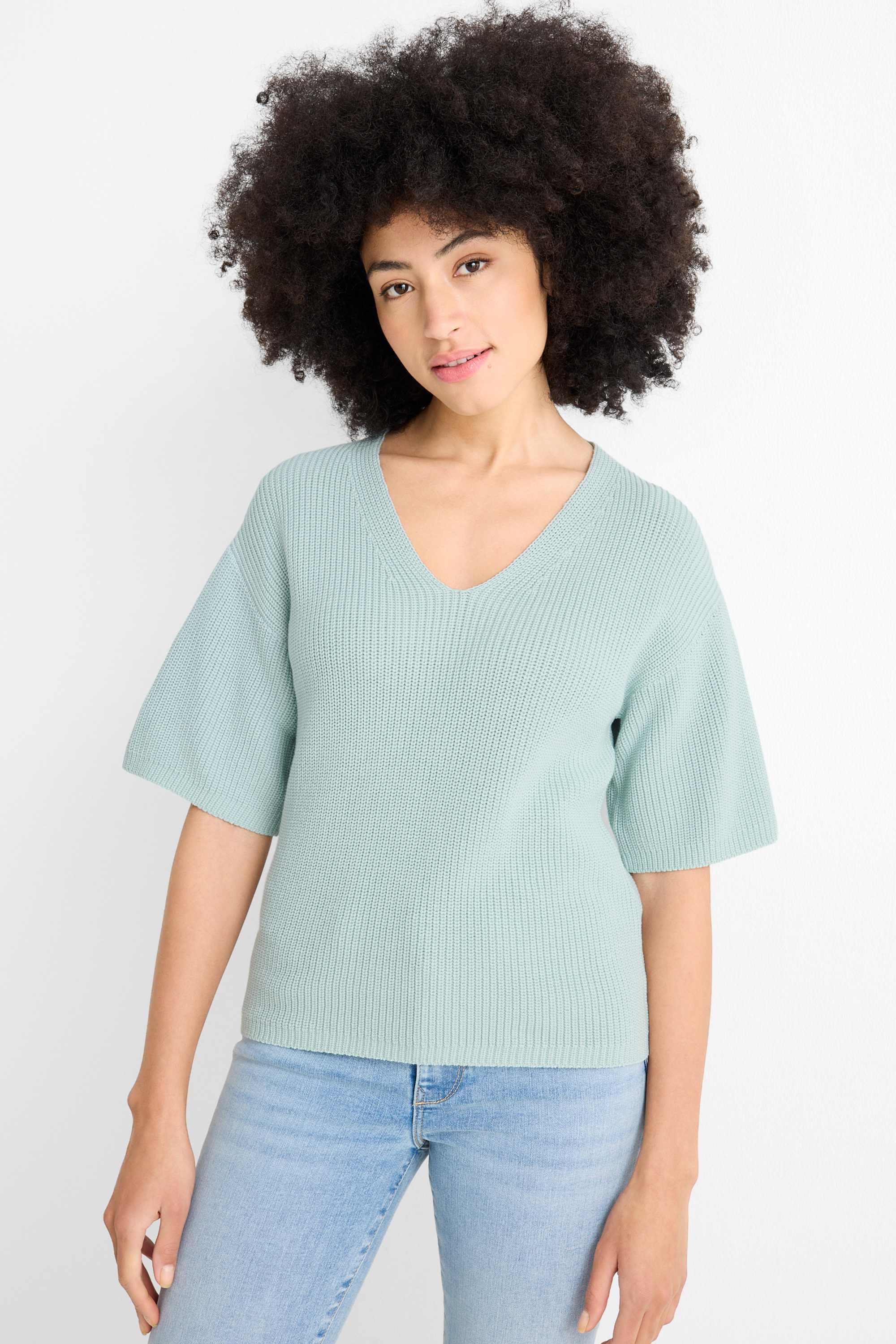 Knitted jumper - short sleeve mint green