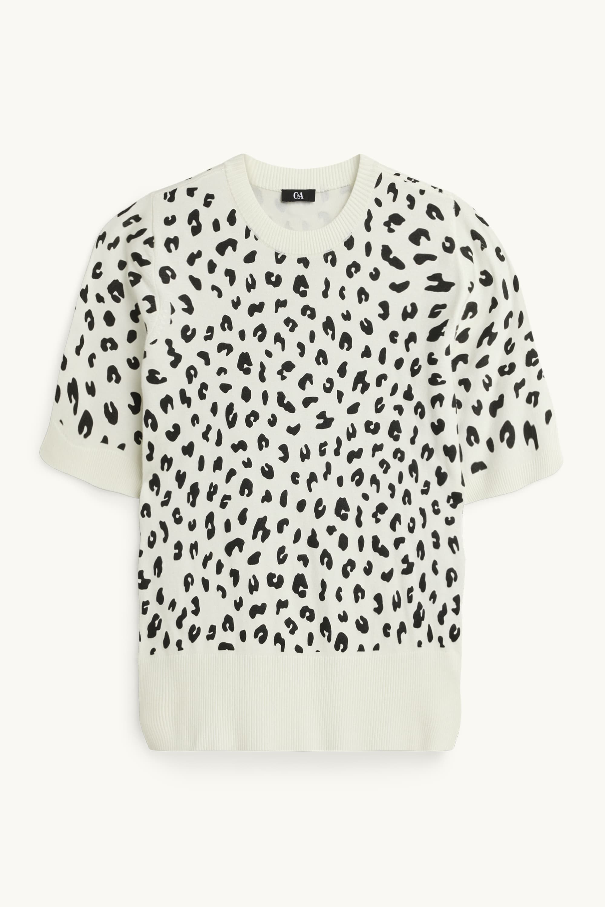 Knitted jumper - short sleeve - leopard print white / black