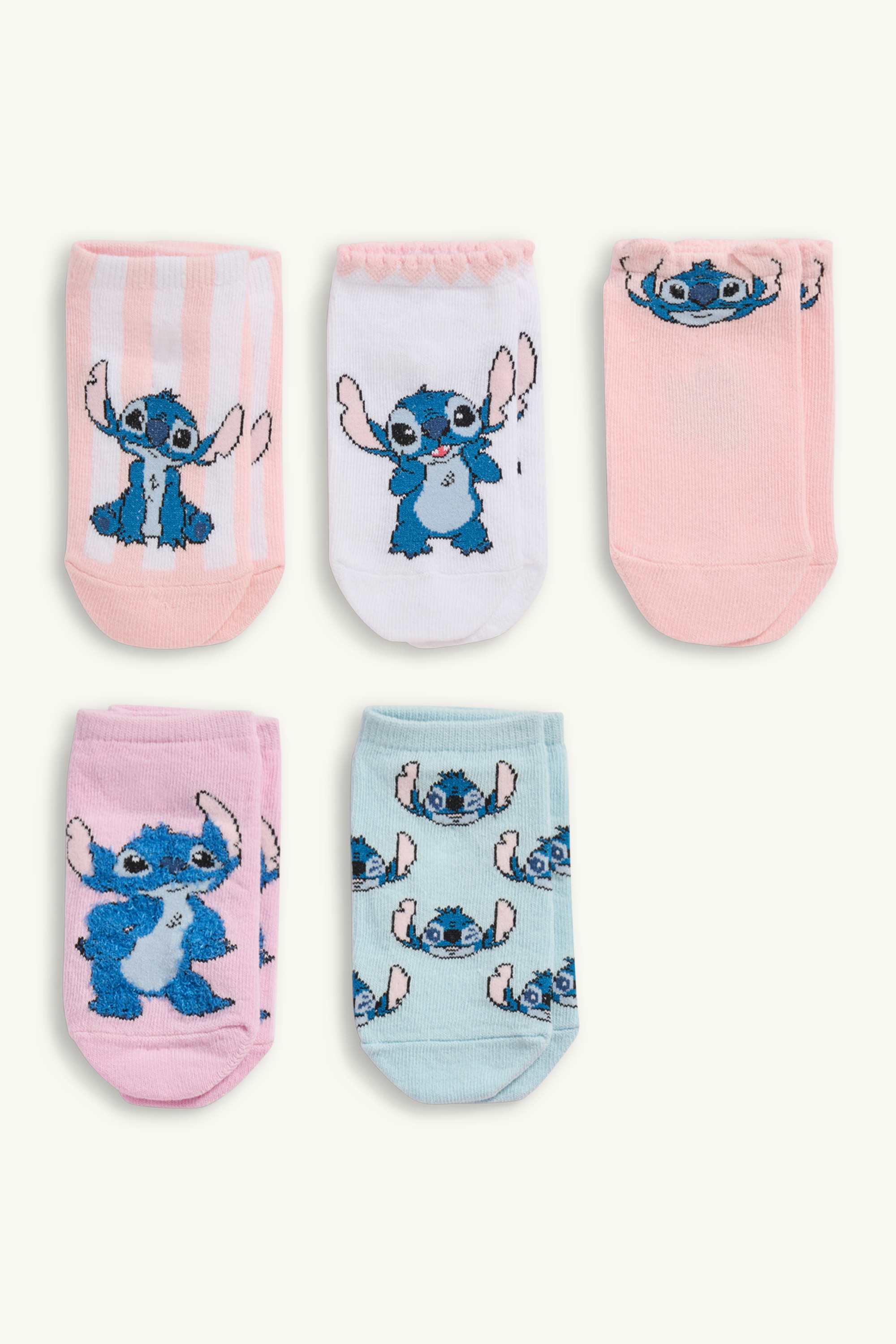 Multipack of 5 - Lilo & Stitch - trainer socks with motif rose