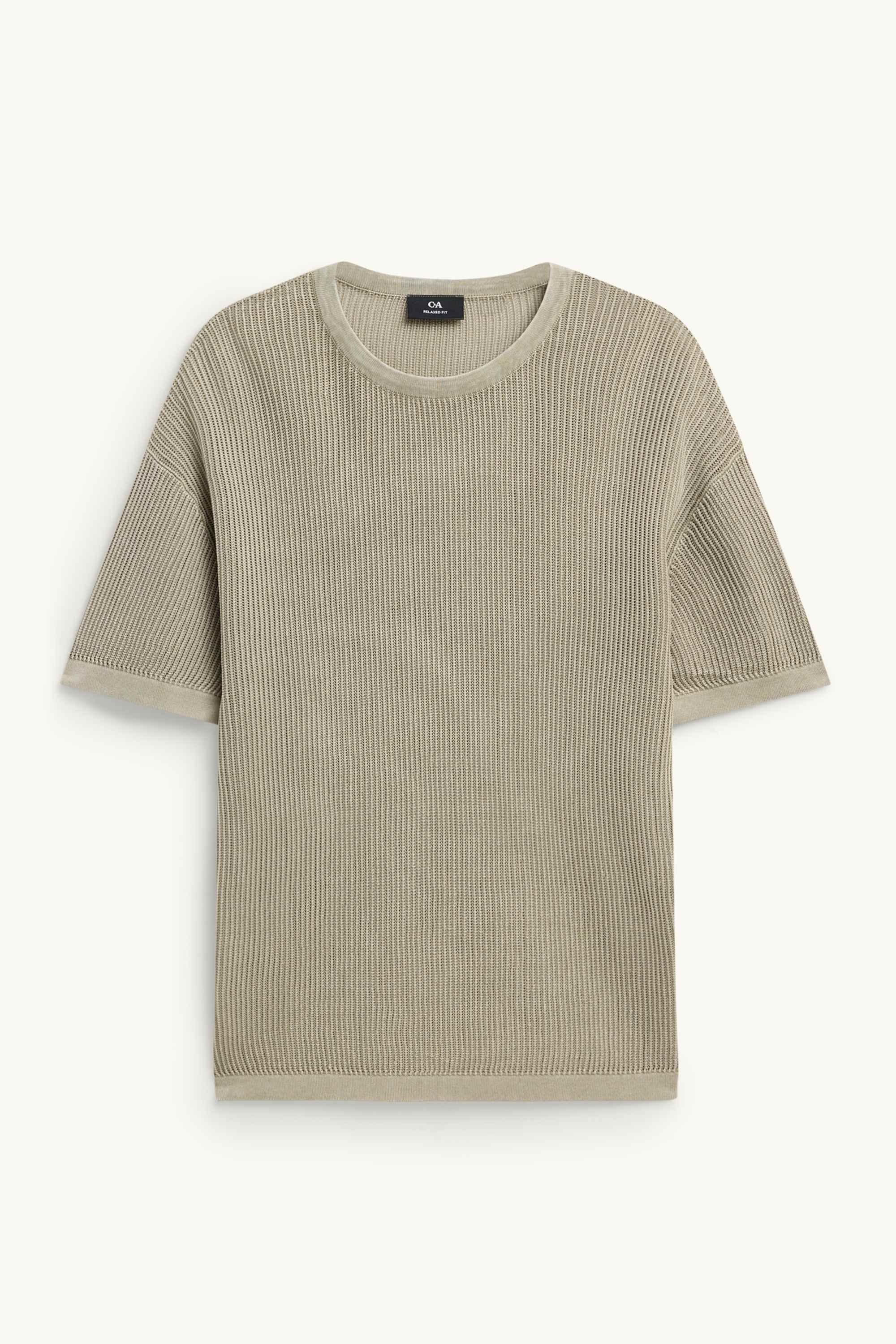 Knitted jumper - short sleeve - ribbed green