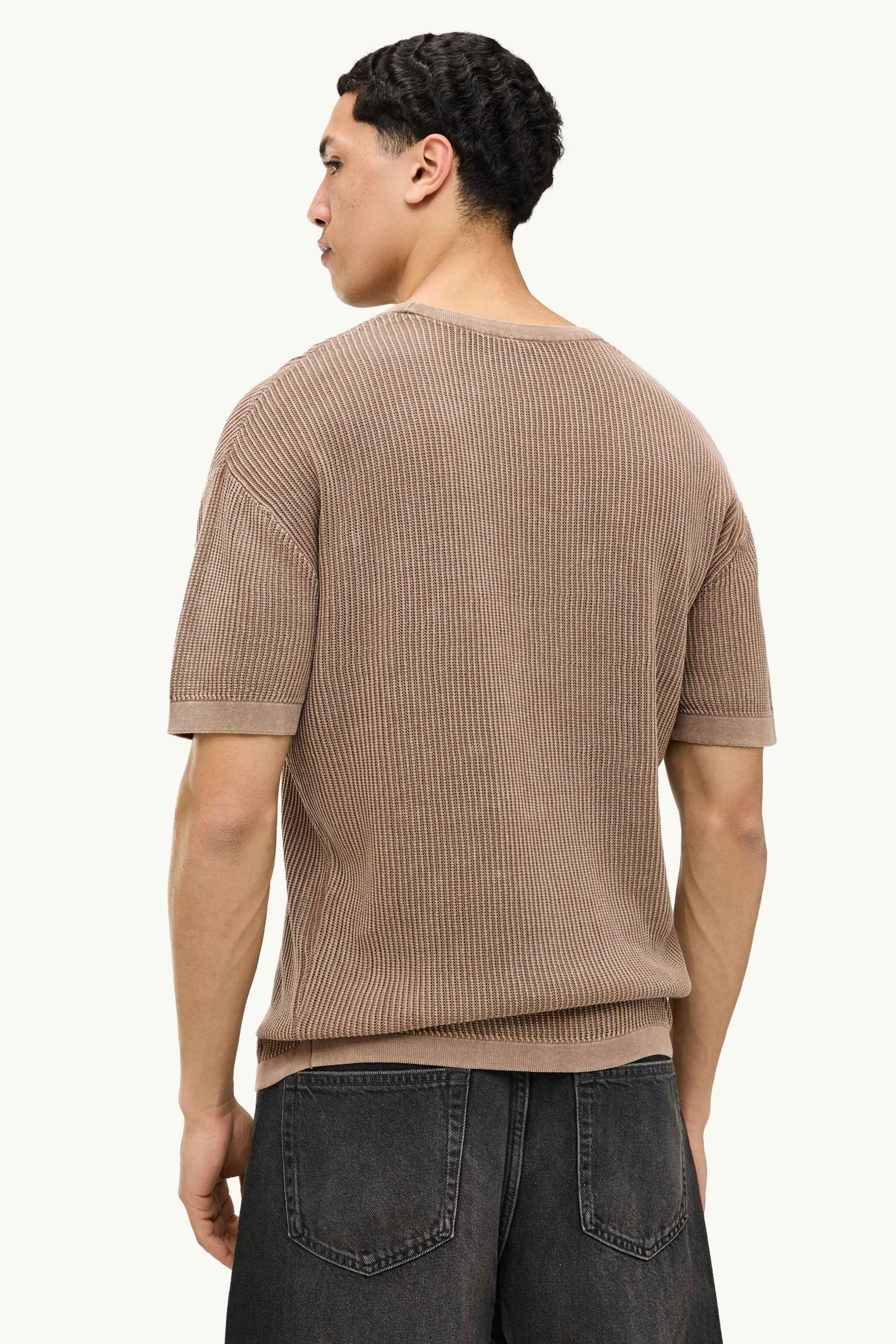 Knitted jumper - short sleeve - ribbed gray