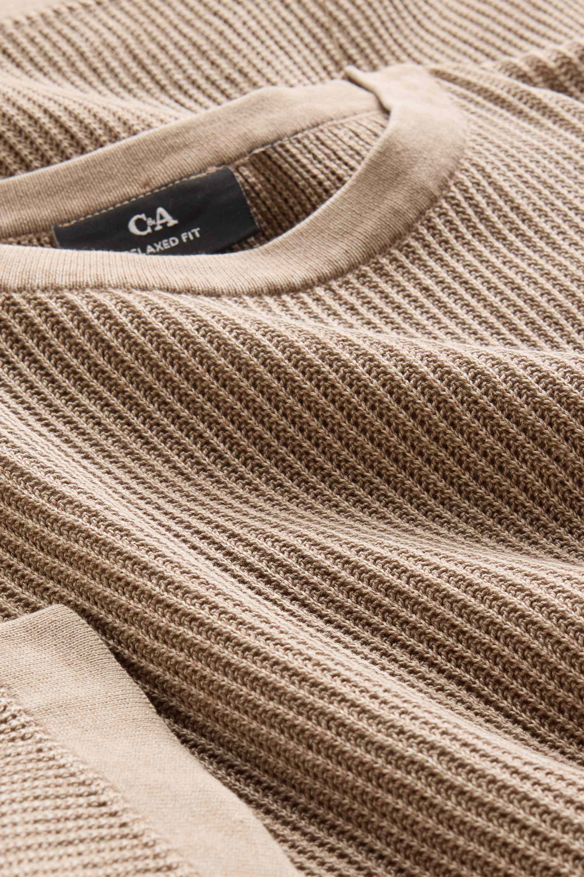 Knitted jumper - short sleeve - ribbed gray