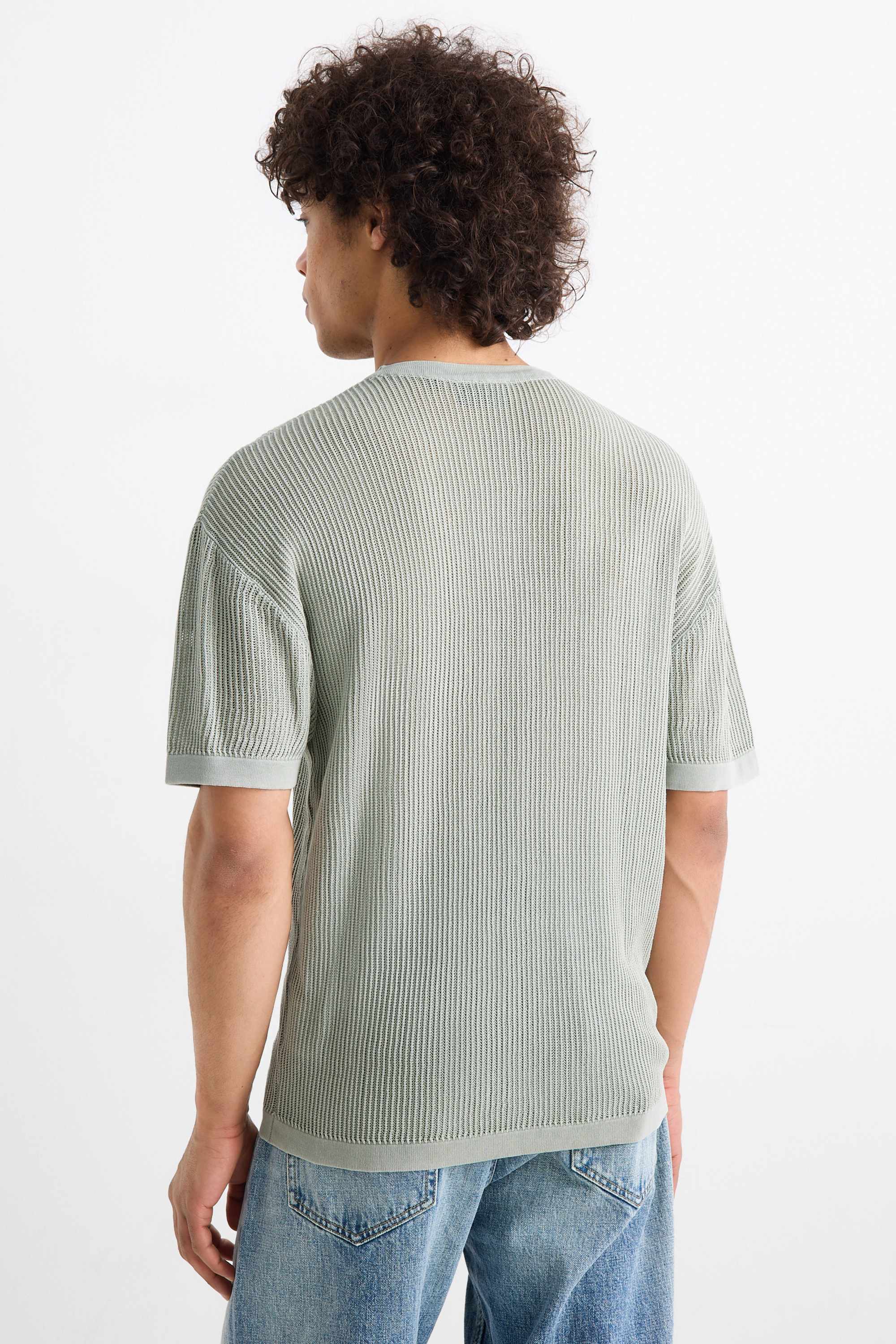 Knitted jumper - short sleeve - ribbed mint green