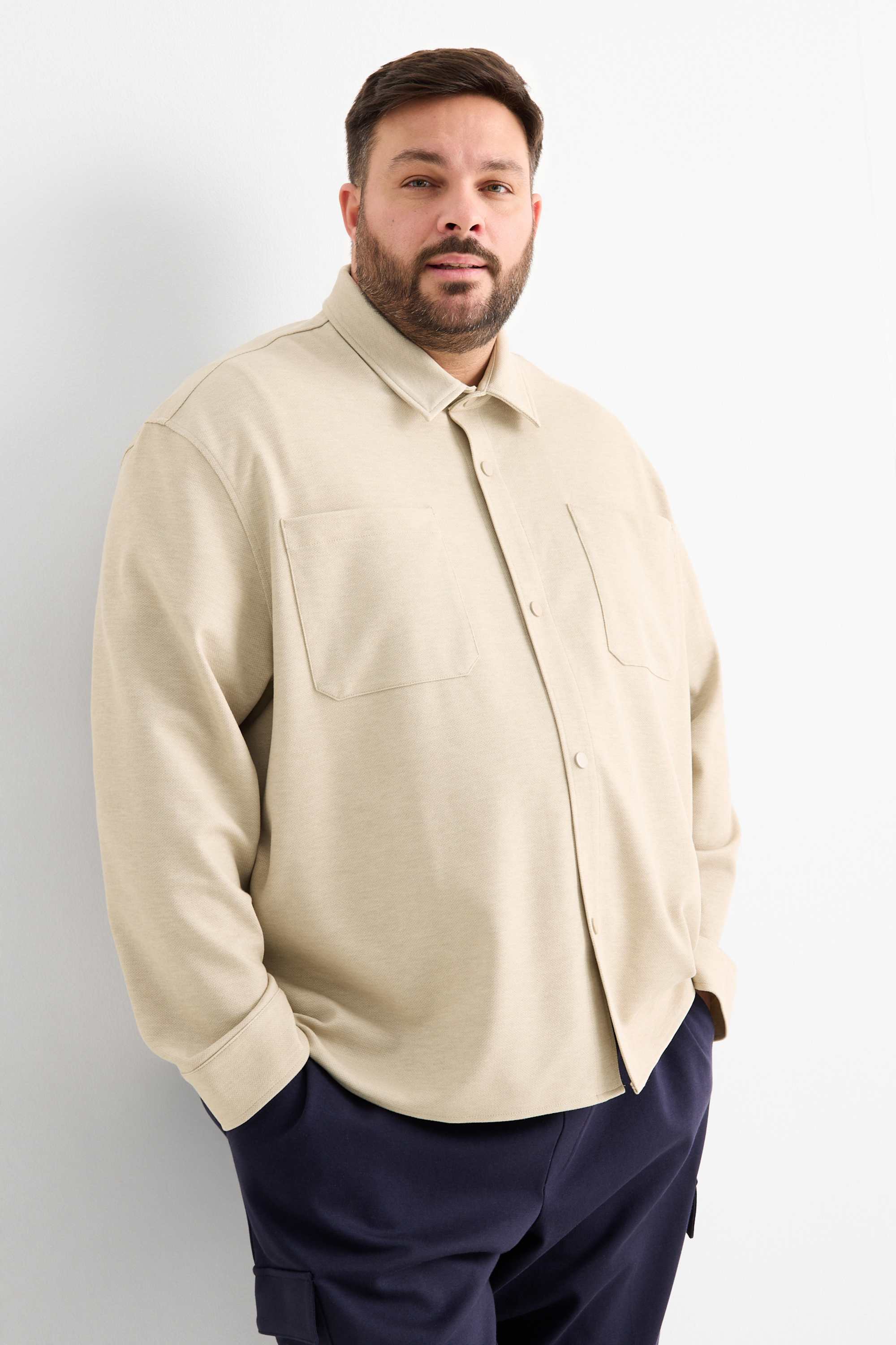 Shirt jacket - relaxed fit - kent collar beige