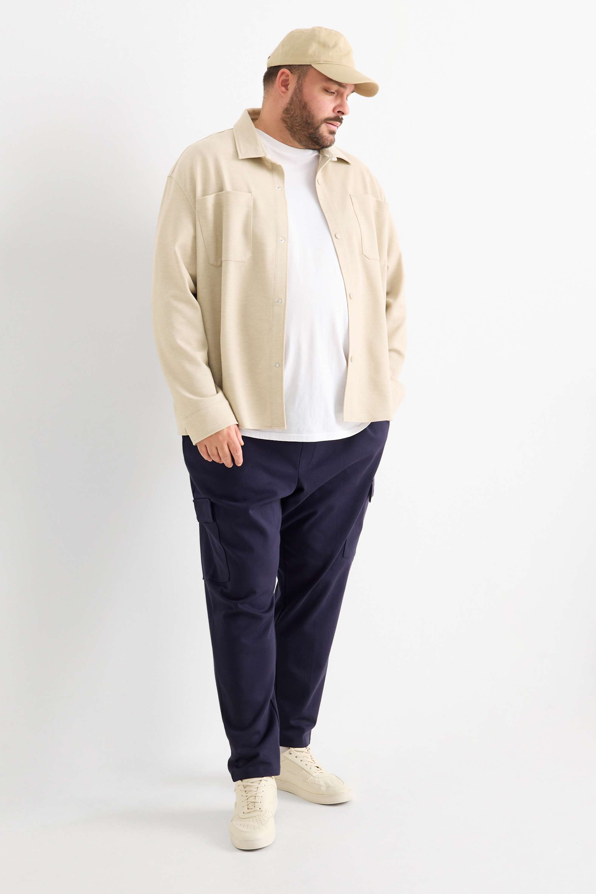 Shirt jacket - relaxed fit - kent collar beige