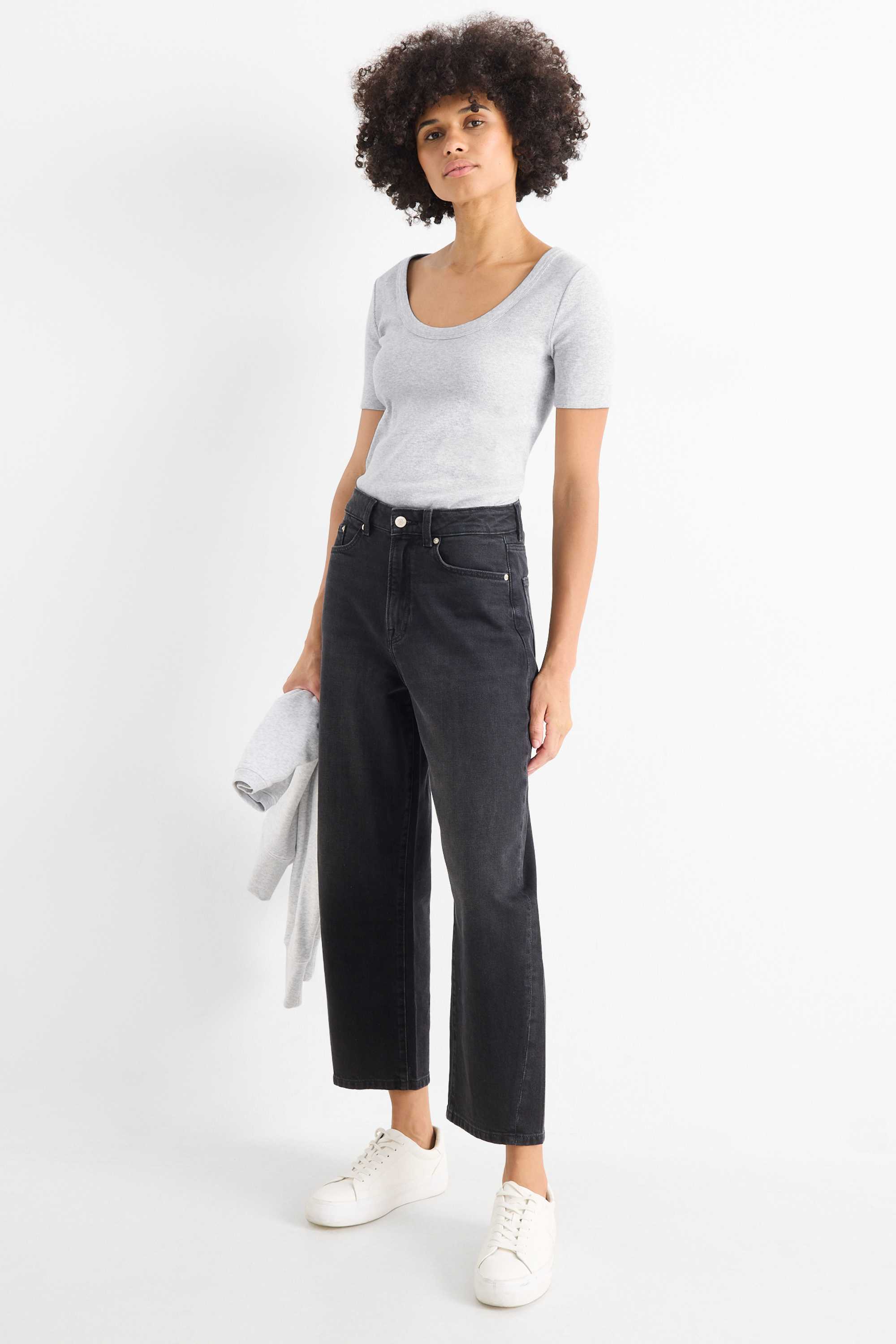 T-shirt - regular fit - ribbed light gray